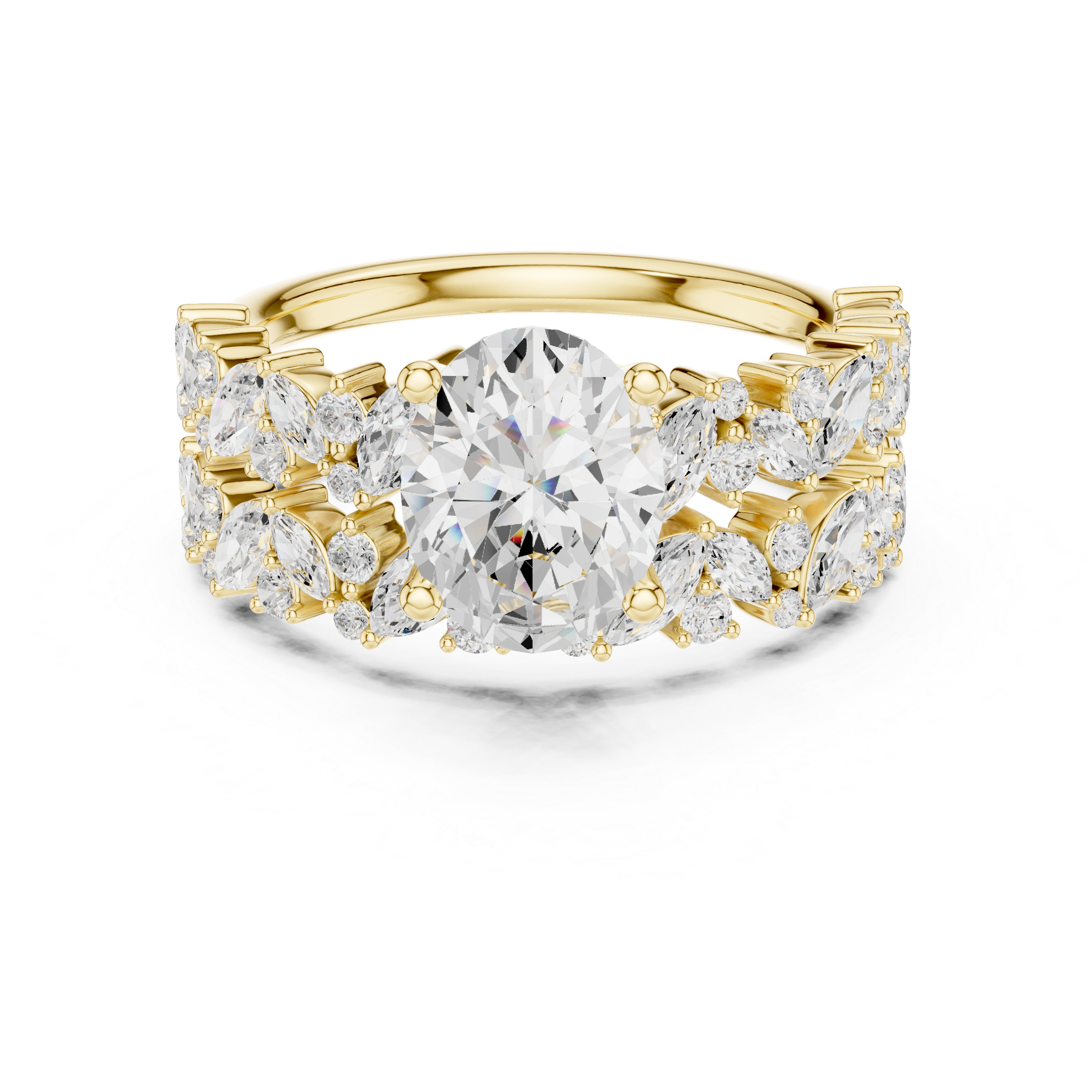 Oval Cut Diamond Bridal Ring Set with Marquise Accent Wedding Bands