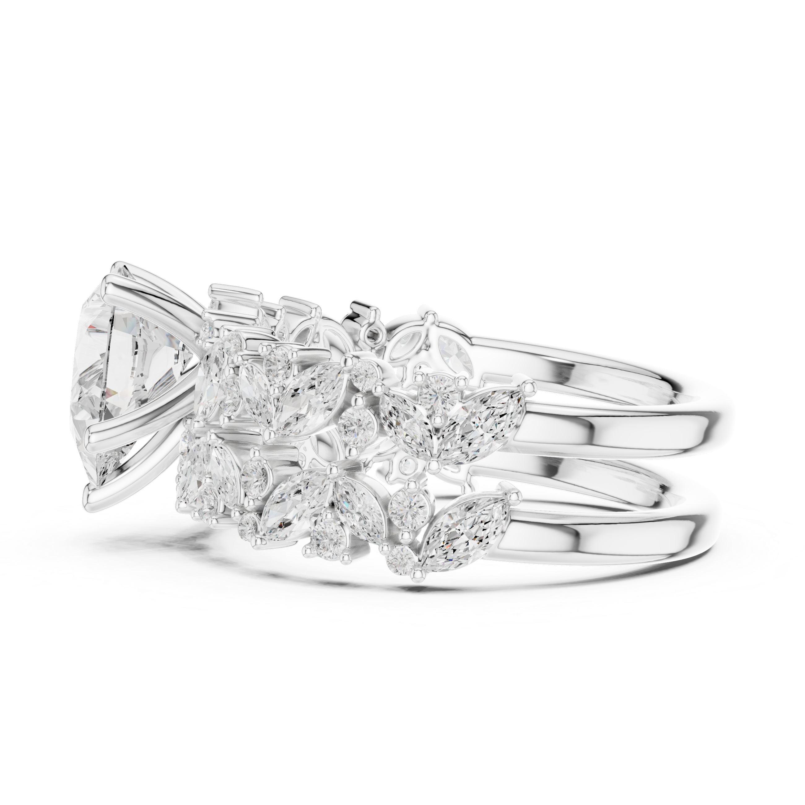 Pear Cut Diamond Bridal Ring Set with Marquise Accent Wedding Bands