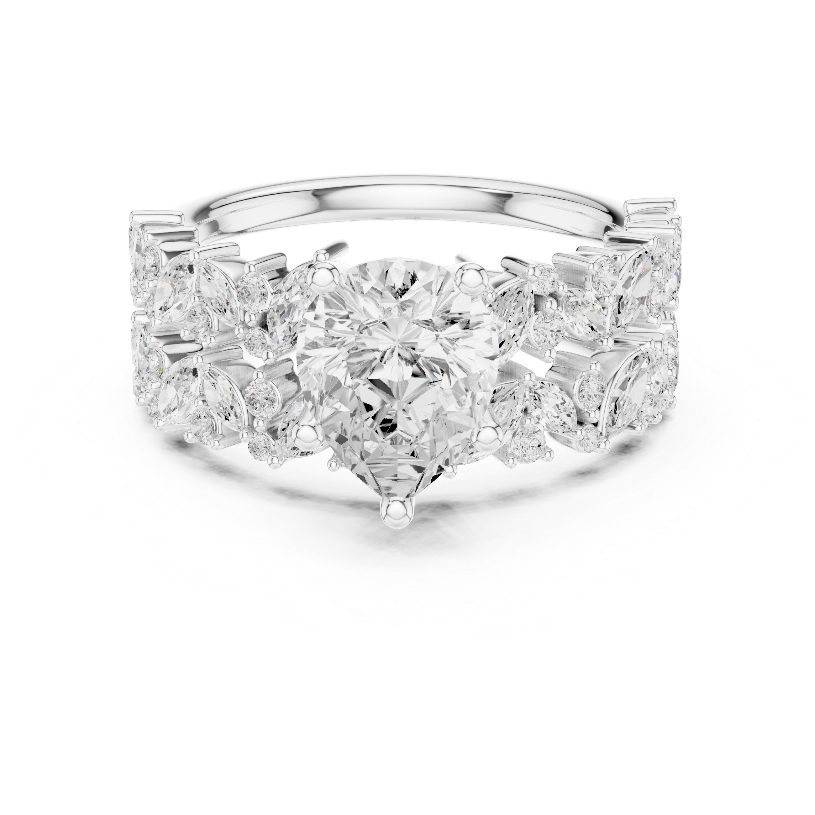 Pear Cut Diamond Bridal Ring Set with Marquise Accent Wedding Bands
