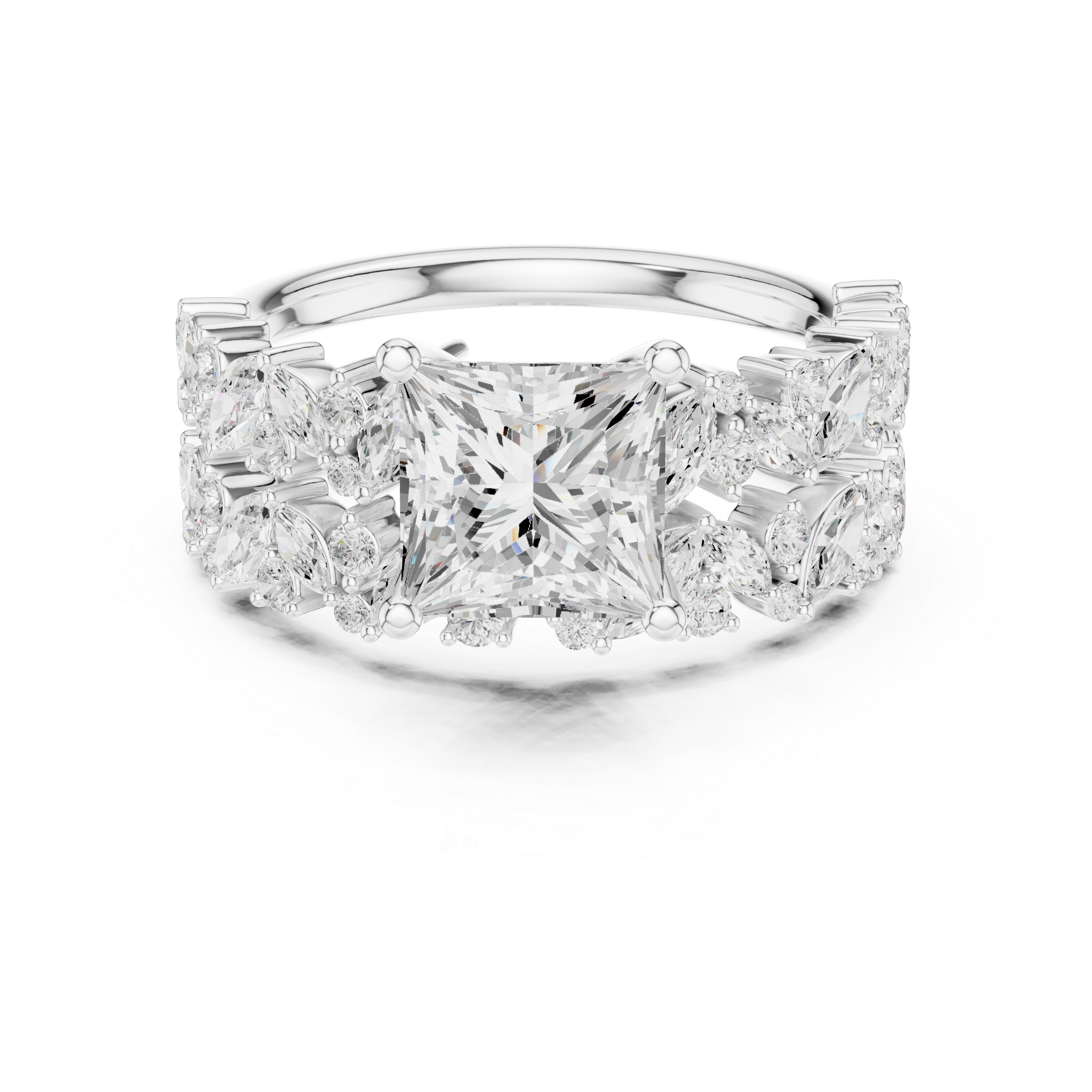 Princess Cut Diamond Bridal Ring Set with Marquise Accent Wedding Bands