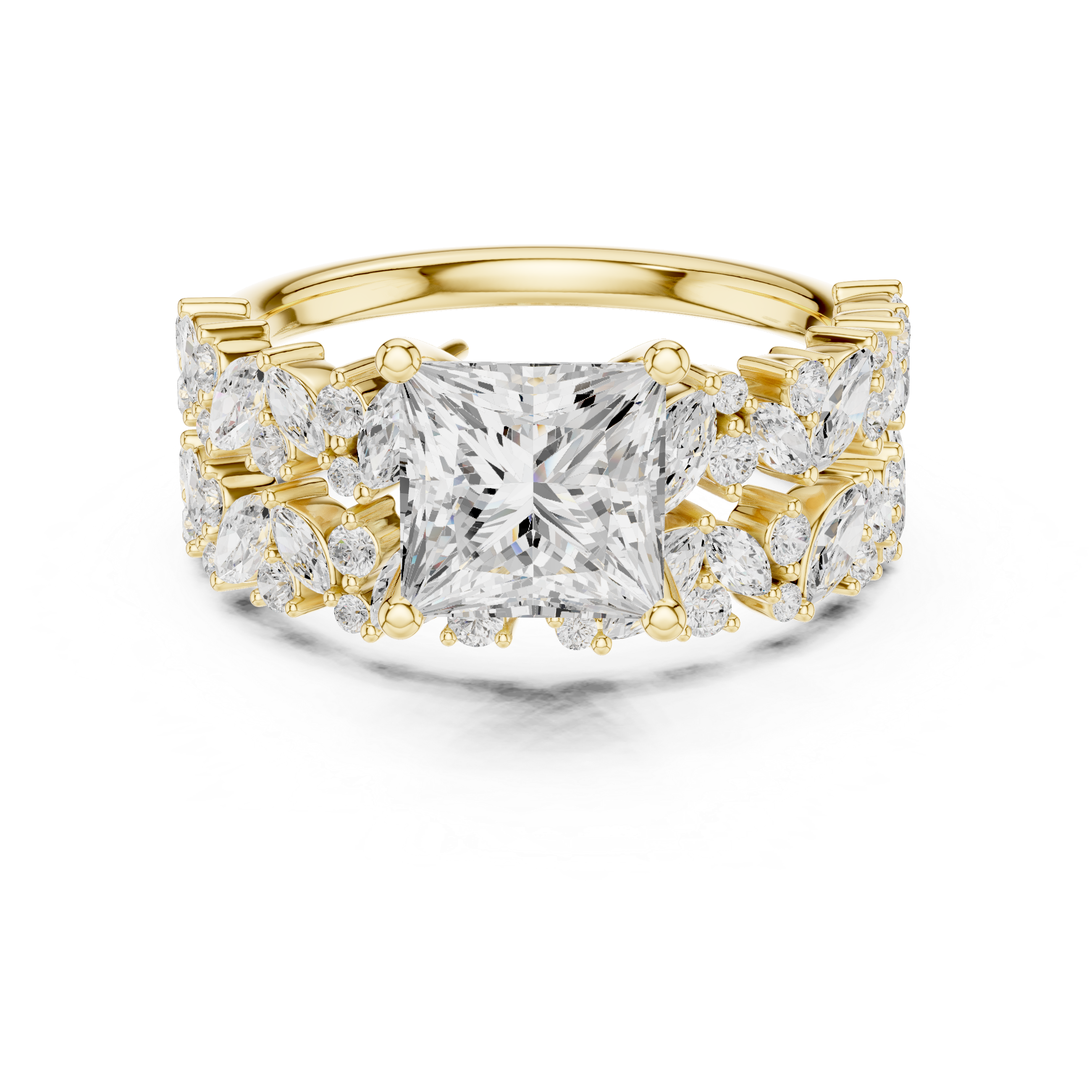 Princess Cut Diamond Bridal Ring Set with Marquise Accent Wedding Bands