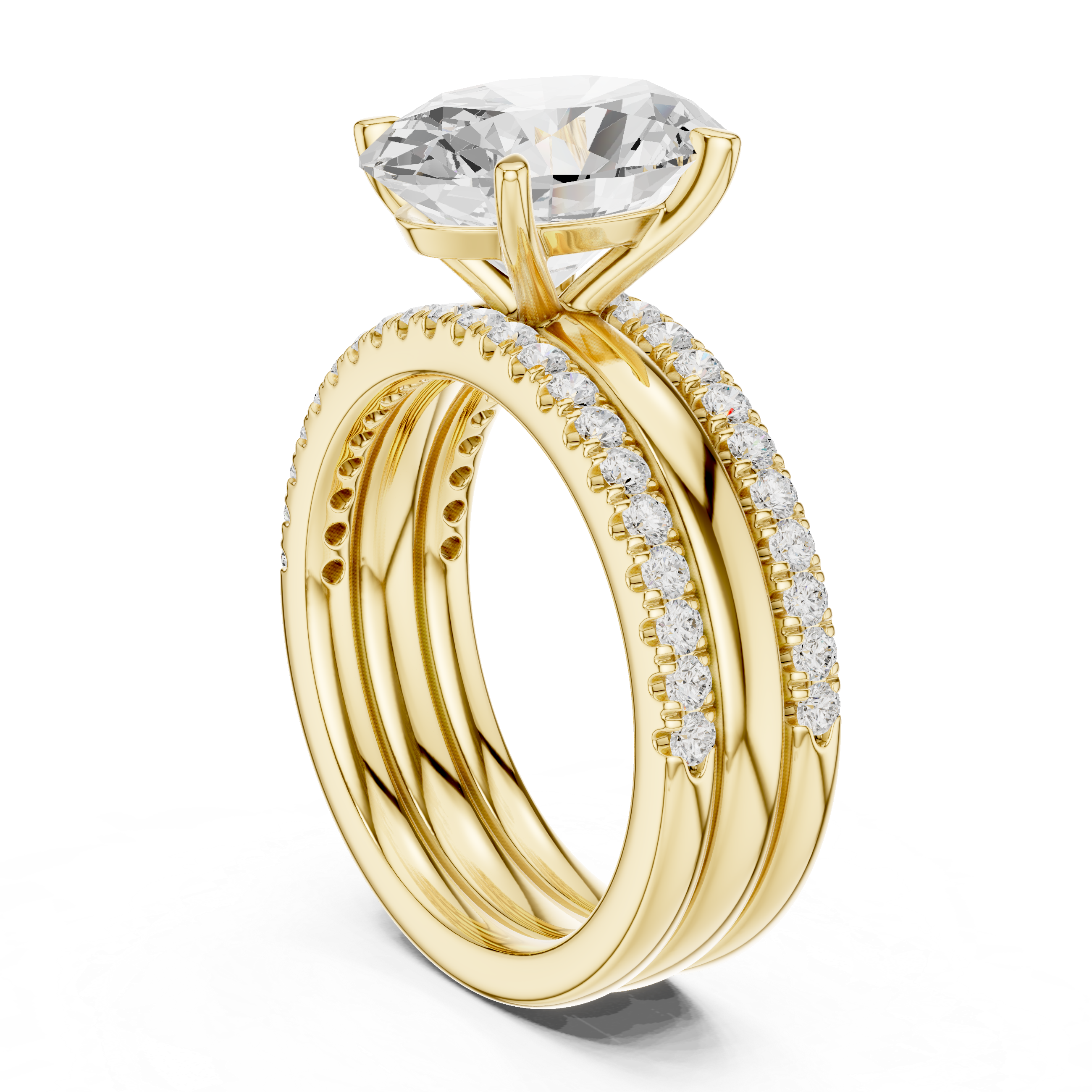 Oval Cut Diamond Bridal Ring Set with Double Pavé Bands