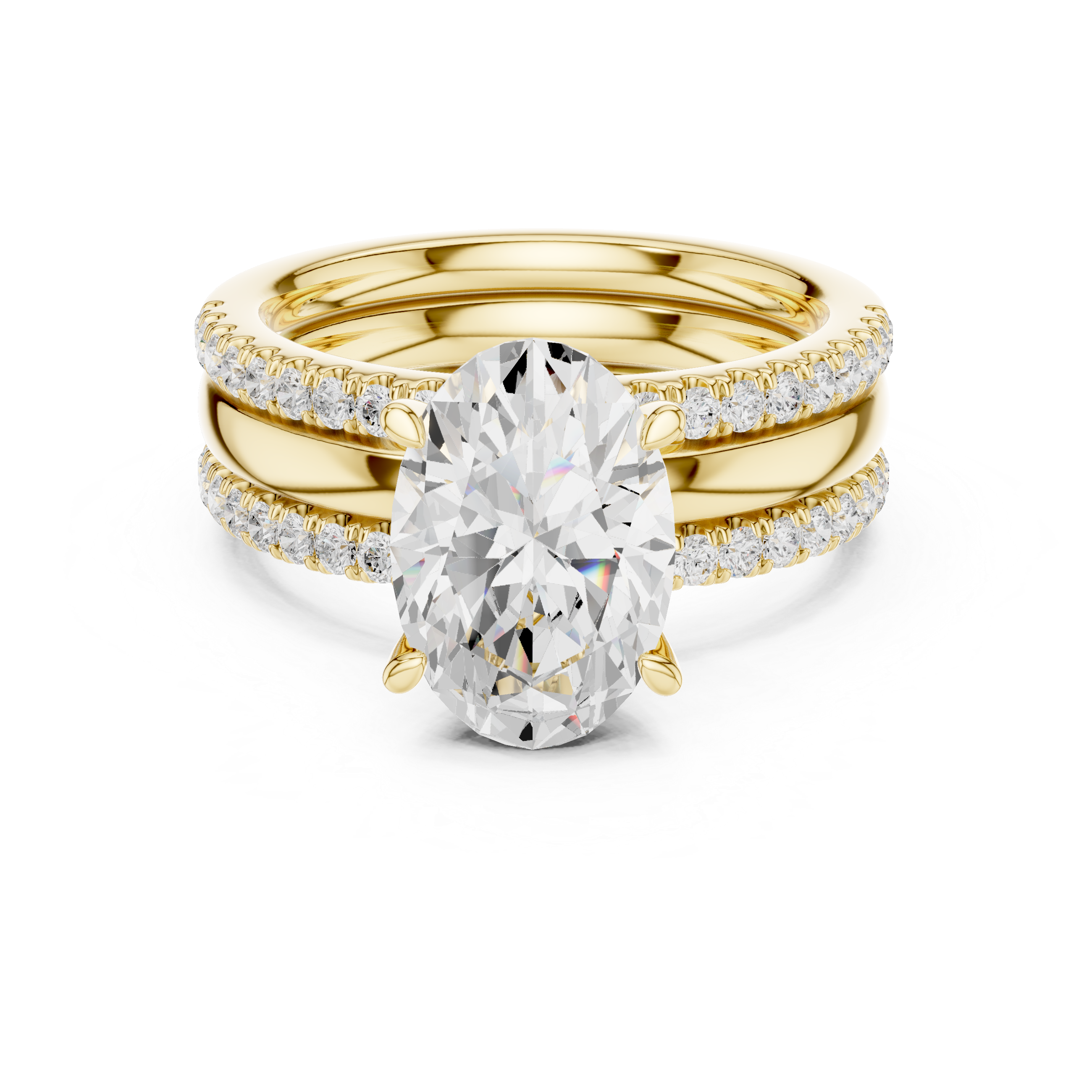 Oval Cut Diamond Bridal Ring Set with Double Pavé Bands