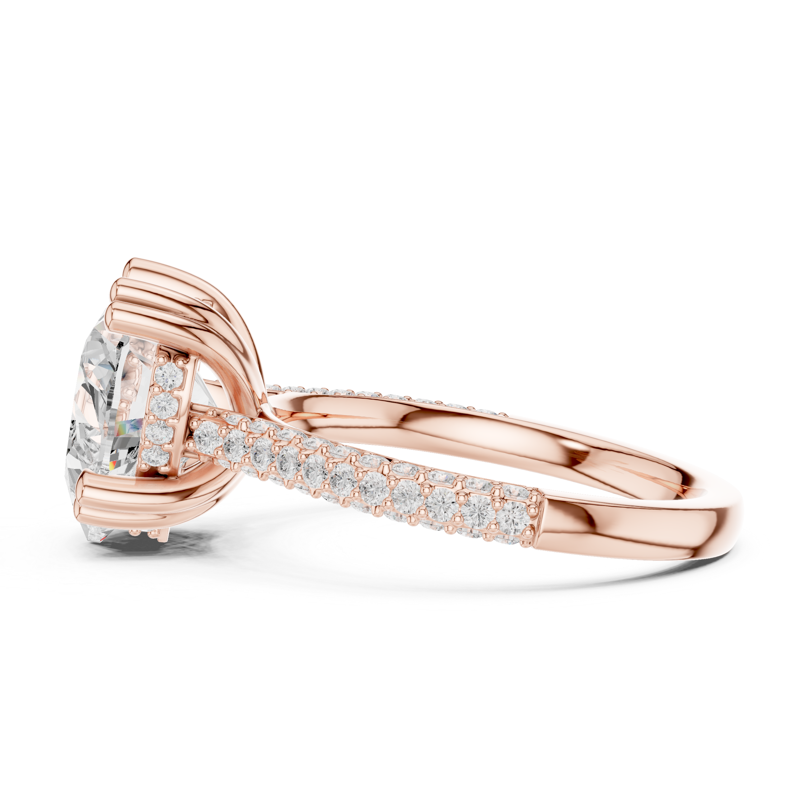 Heart Cut Hidden Halo Engagement Ring with Split Shank Pavé Diamond Band
