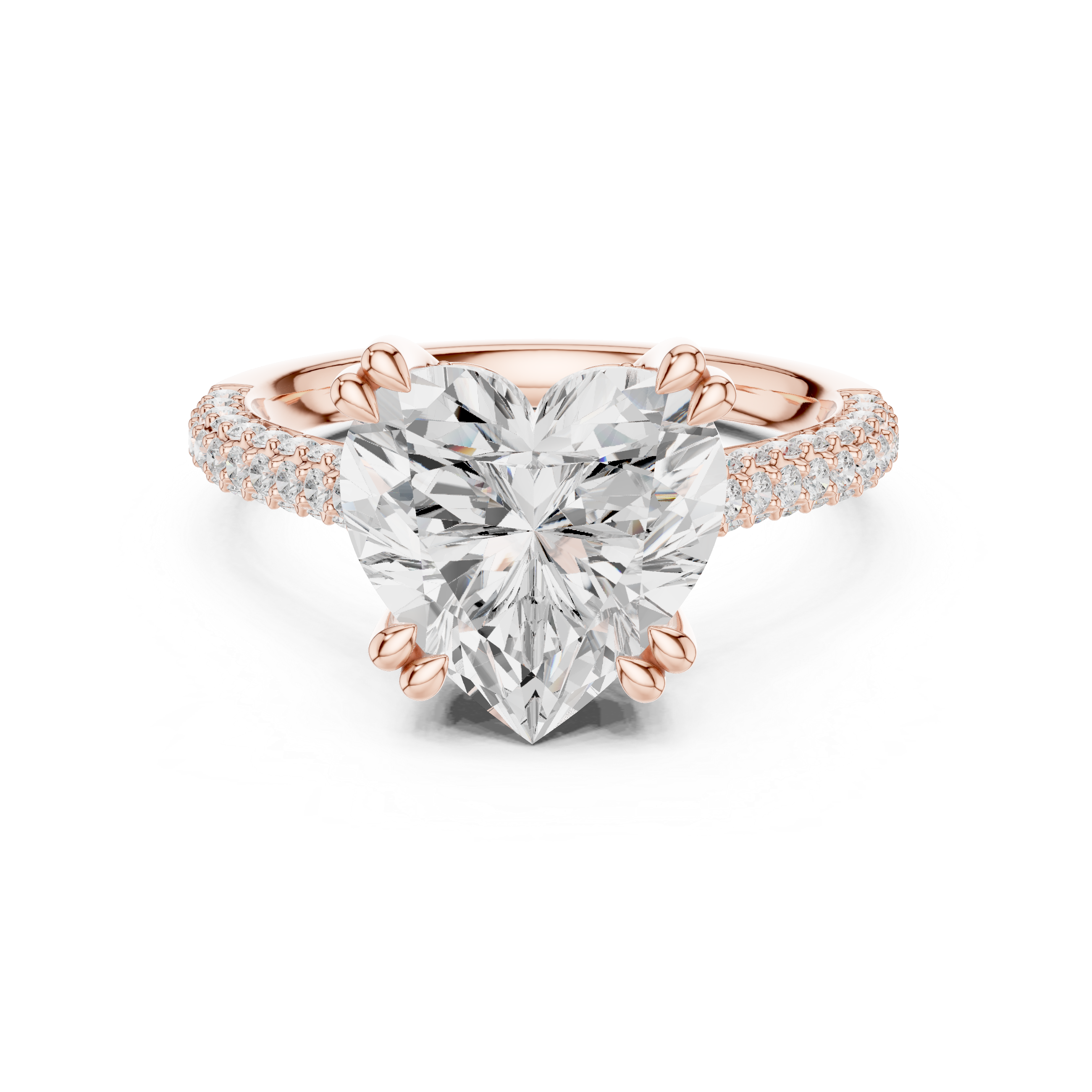 Heart Cut Hidden Halo Engagement Ring with Split Shank Pavé Diamond Band