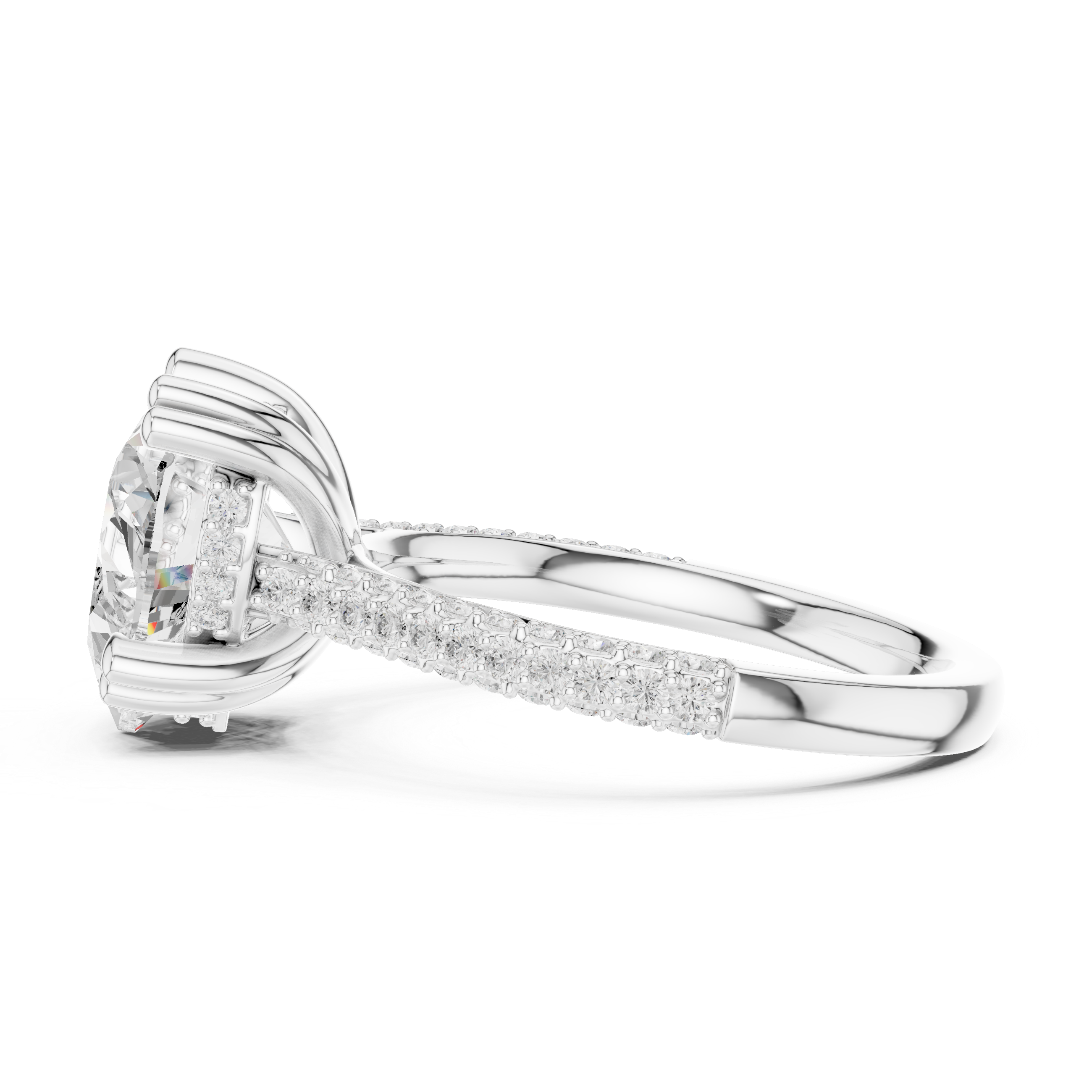 Heart Cut Hidden Halo Engagement Ring with Split Shank Pavé Diamond Band