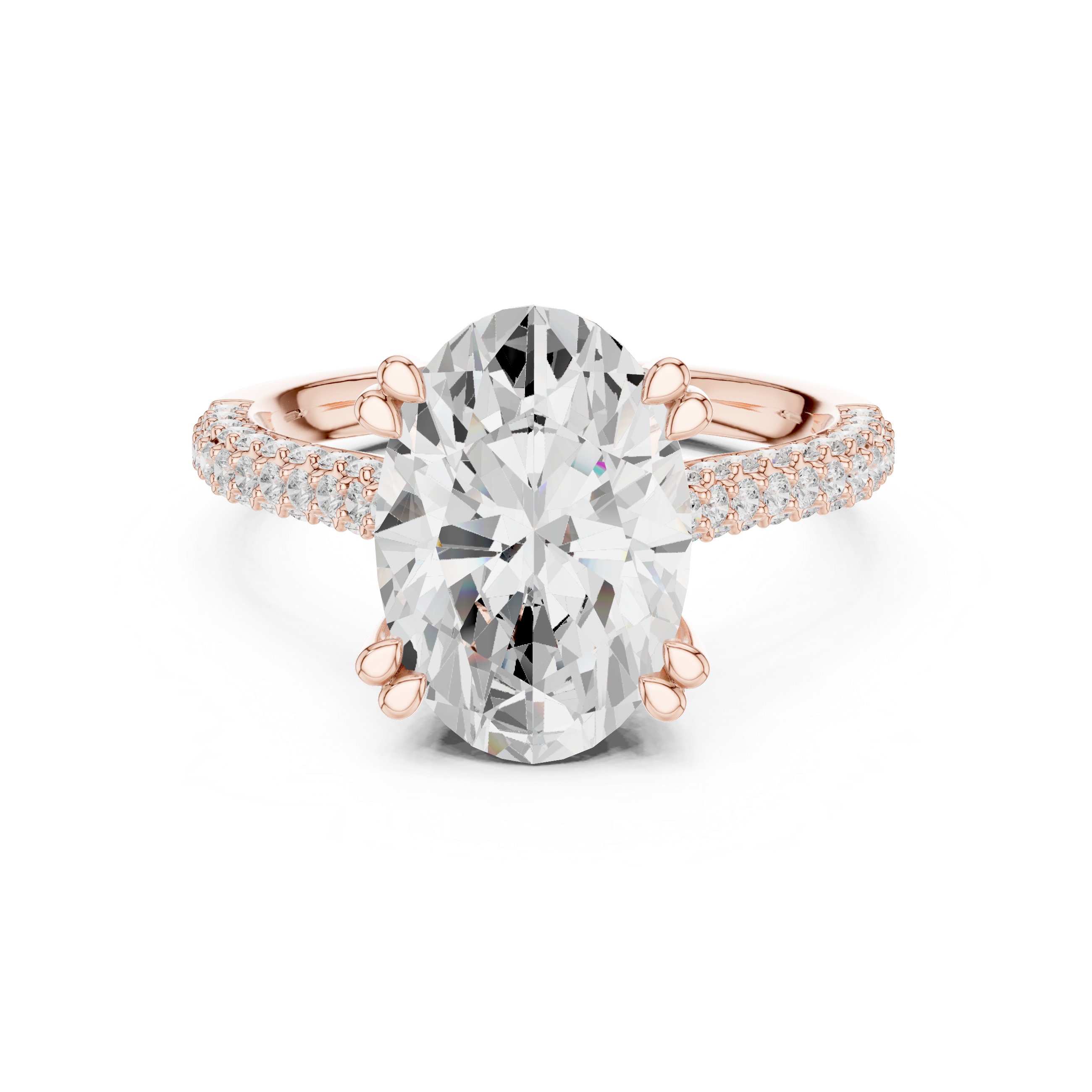 Oval Cut Hidden Halo Engagement Ring with Split Shank Pavé Diamond Band
