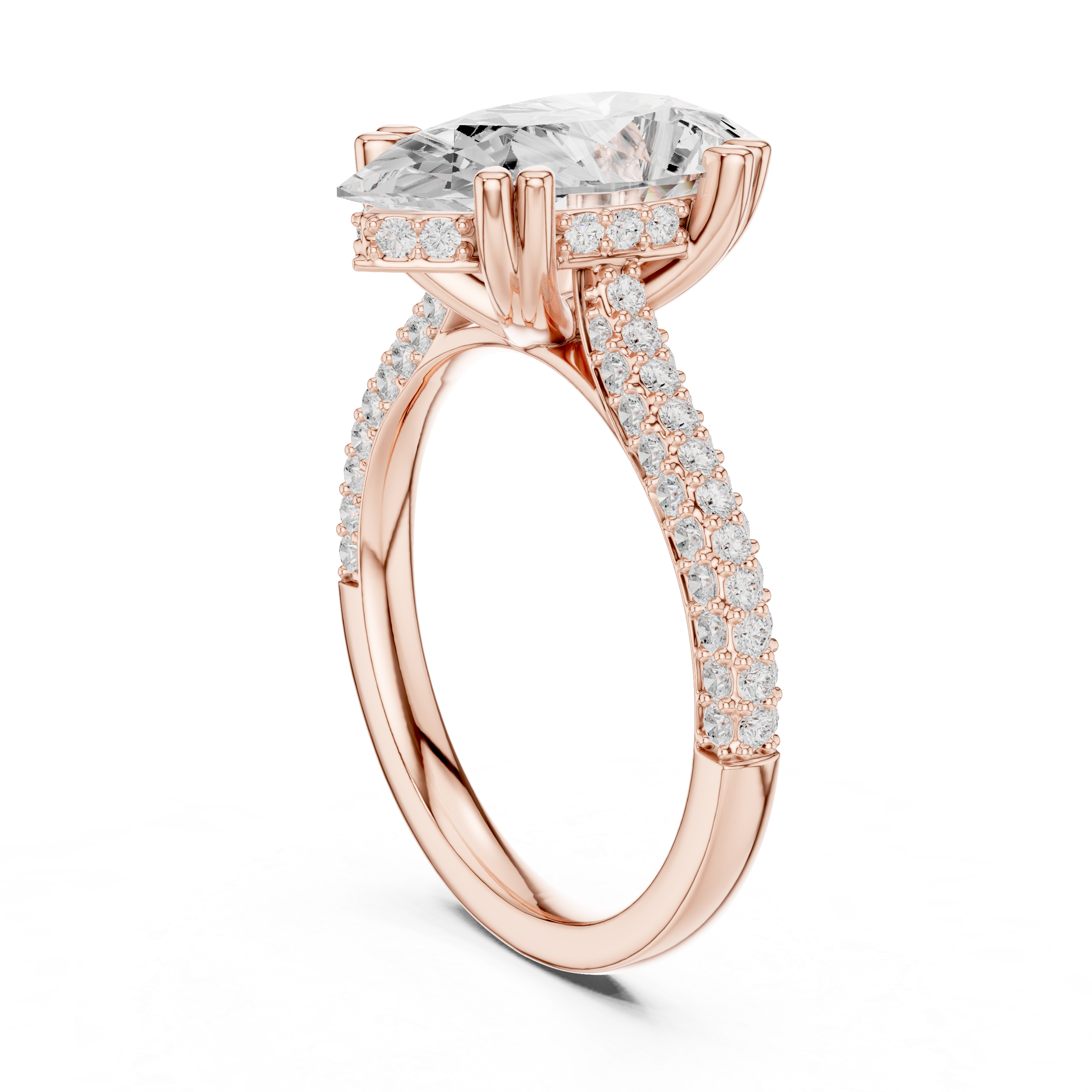 Pear Cut Solitaire Engagement Ring with Split Shank Pavé Diamond Band