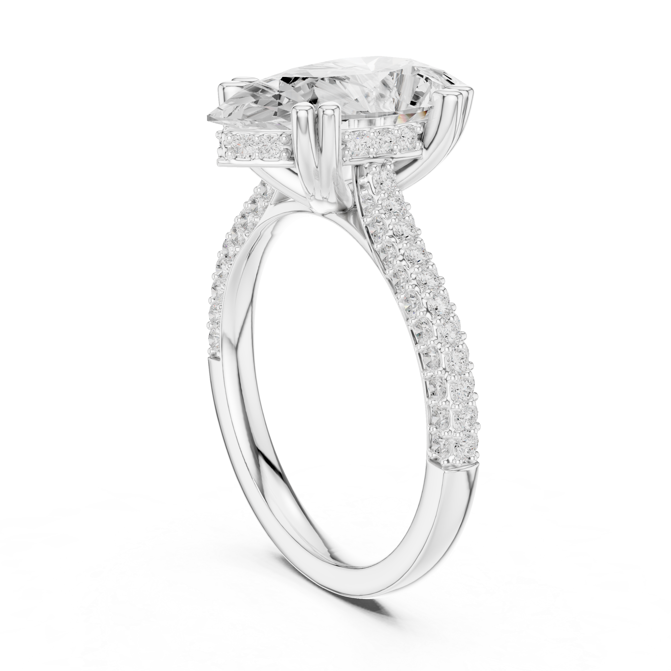 Pear Cut Solitaire Engagement Ring with Split Shank Pavé Diamond Band