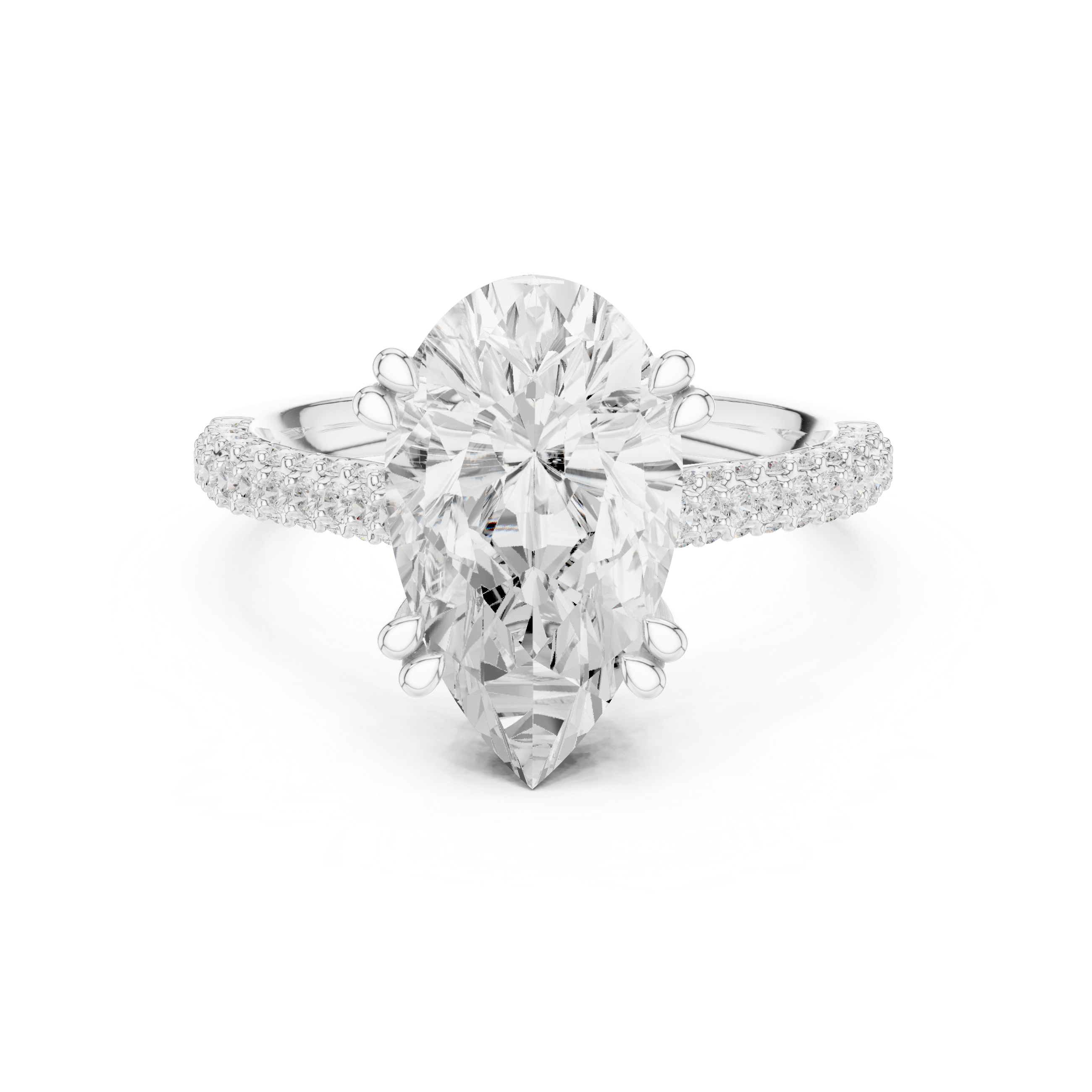 Pear Cut Solitaire Engagement Ring with Split Shank Pavé Diamond Band