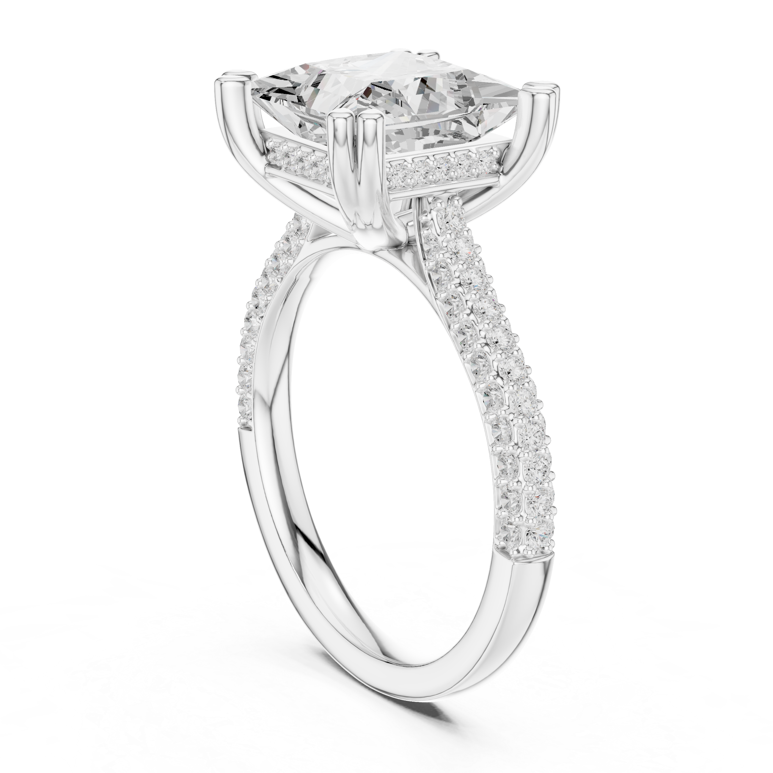 Princess Cut Solitaire Engagement Ring with Split Shank Pavé Diamond Band