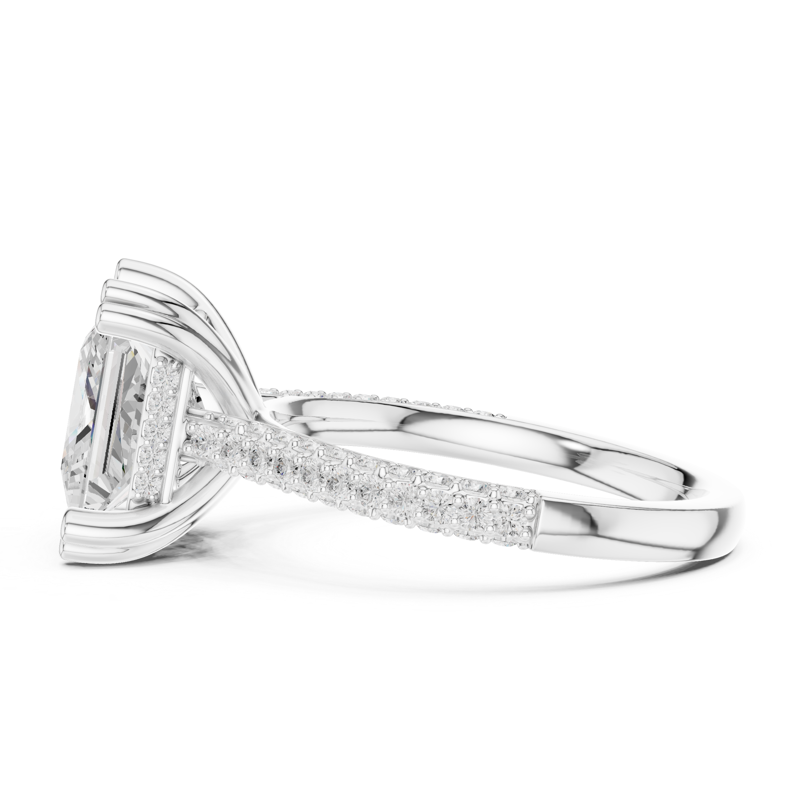 Princess Cut Solitaire Engagement Ring with Split Shank Pavé Diamond Band