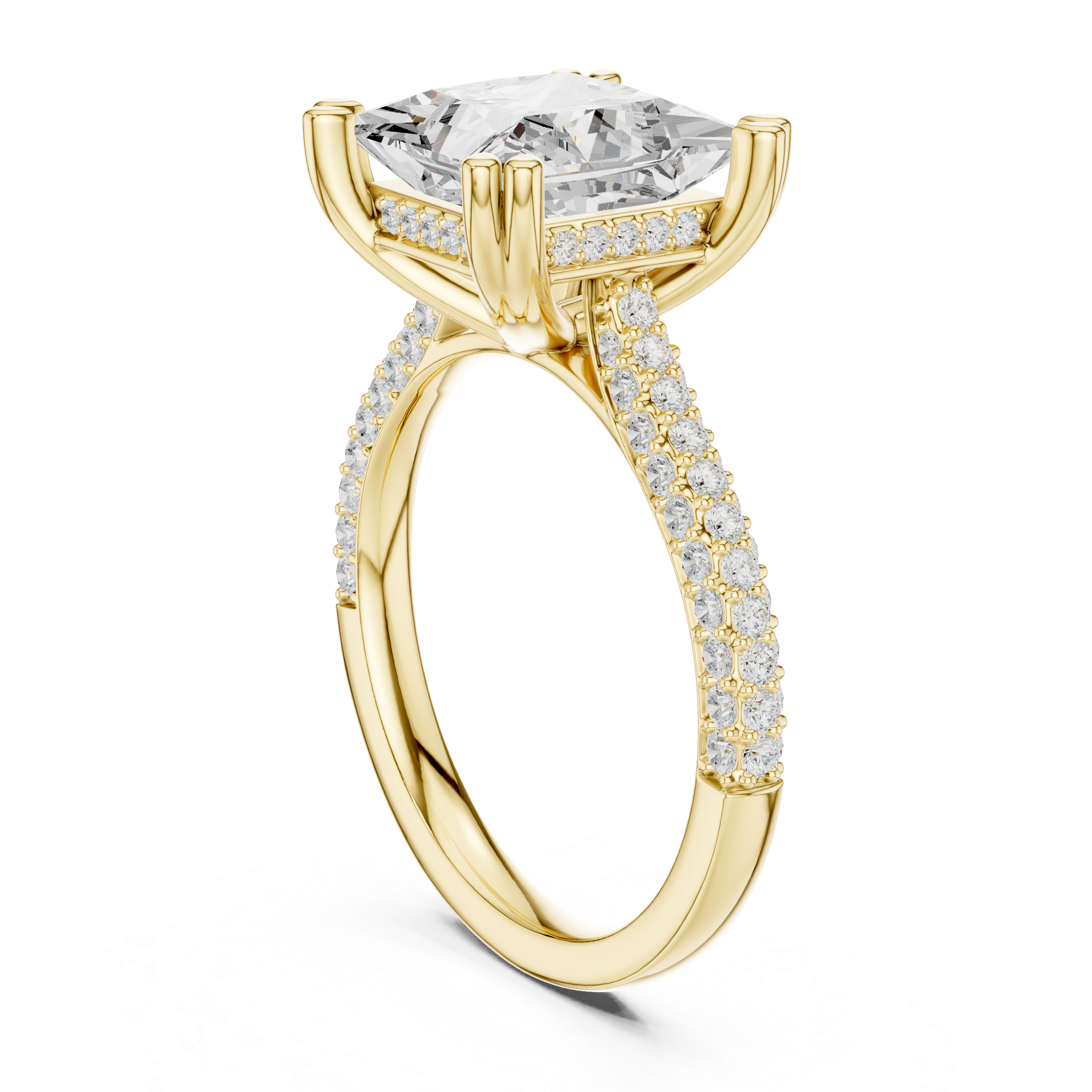 Princess Cut Solitaire Engagement Ring with Split Shank Pavé Diamond Band