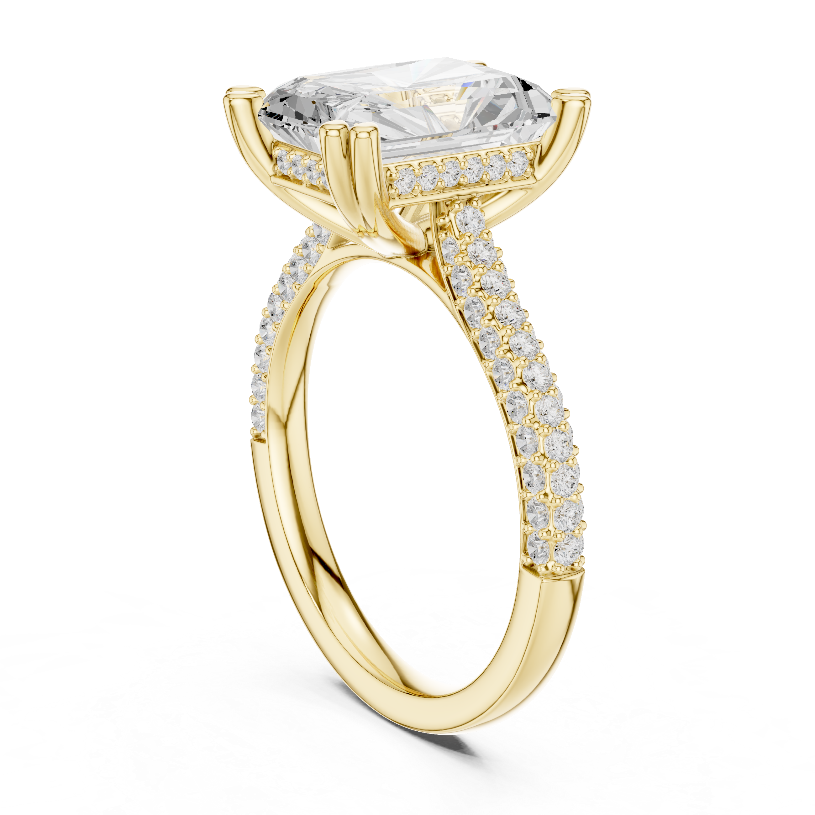Radiant Cut Solitaire Engagement Ring with Split Shank Pavé Diamond Band