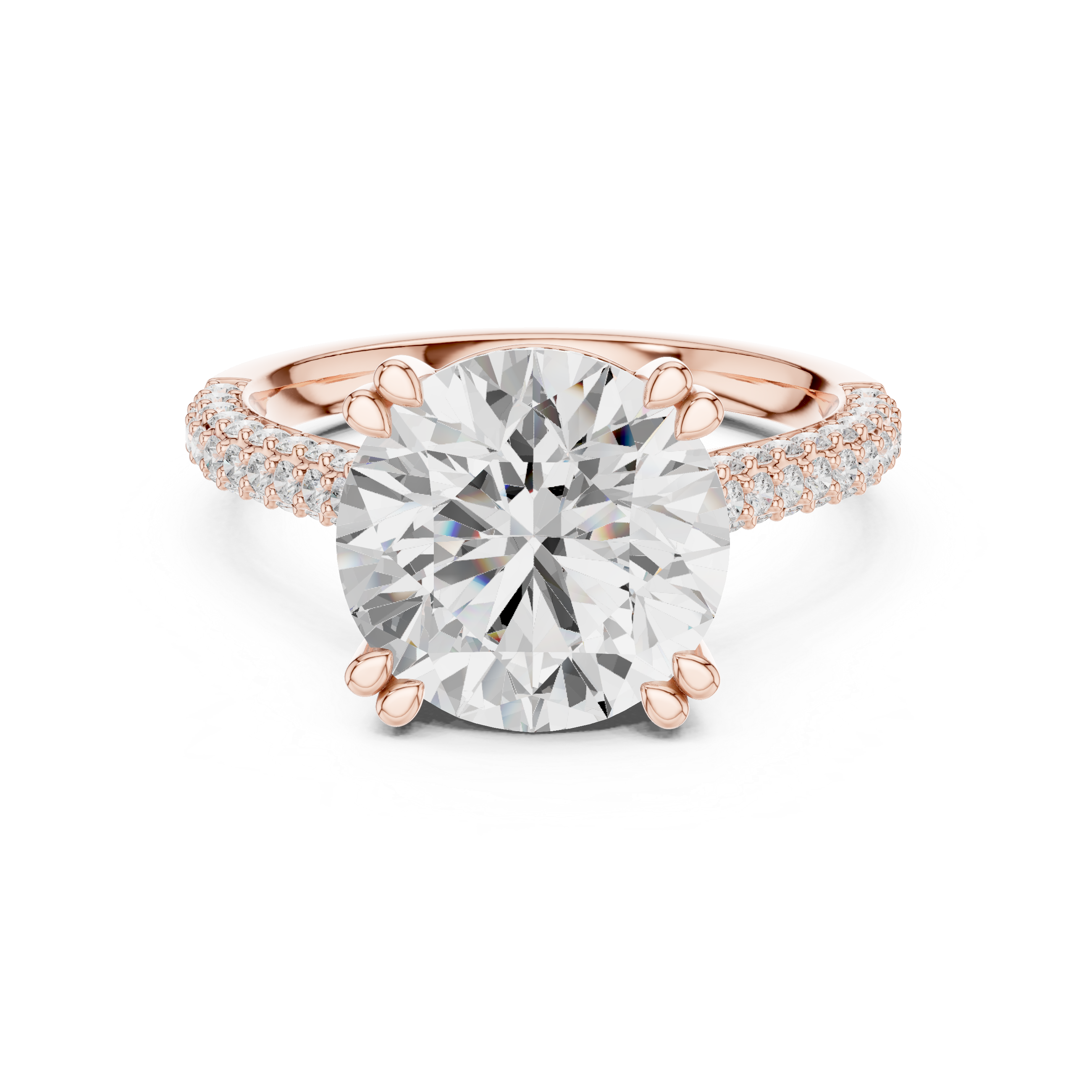Round Brilliant Cut Solitaire Engagement Ring with Double Pavé Cathedral Band