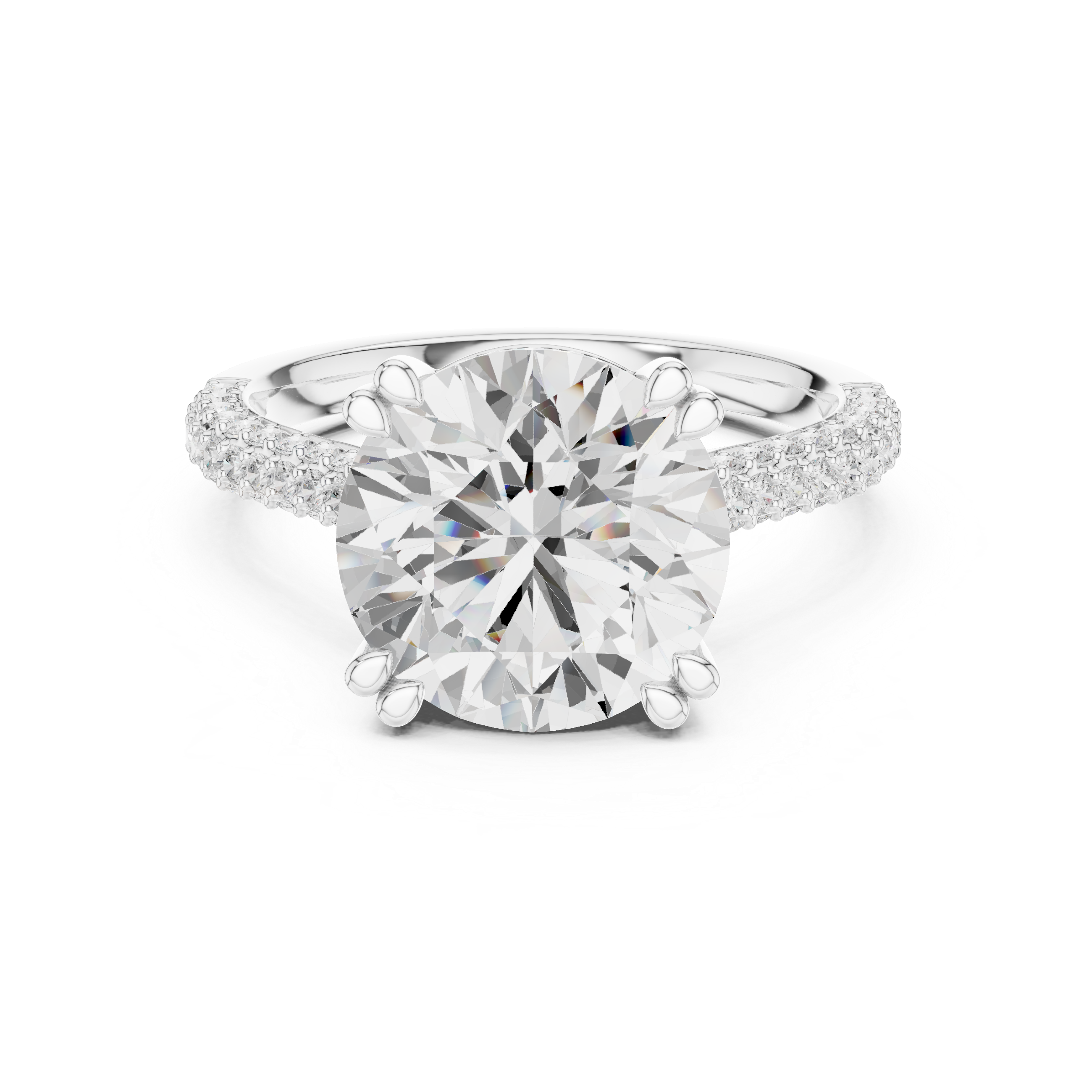 Round Brilliant Cut Solitaire Engagement Ring with Double Pavé Cathedral Band