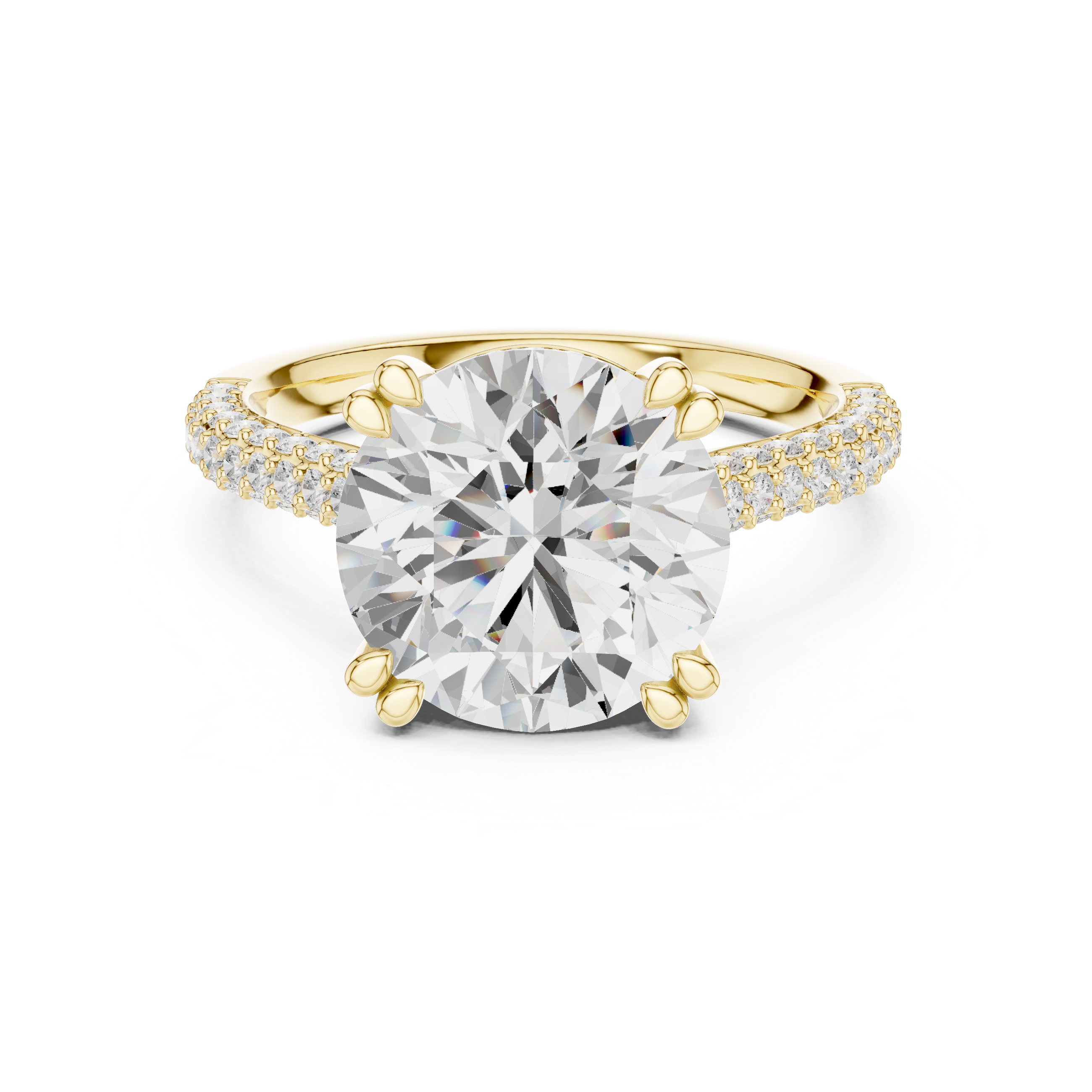 Round Brilliant Cut Solitaire Engagement Ring with Double Pavé Cathedral Band