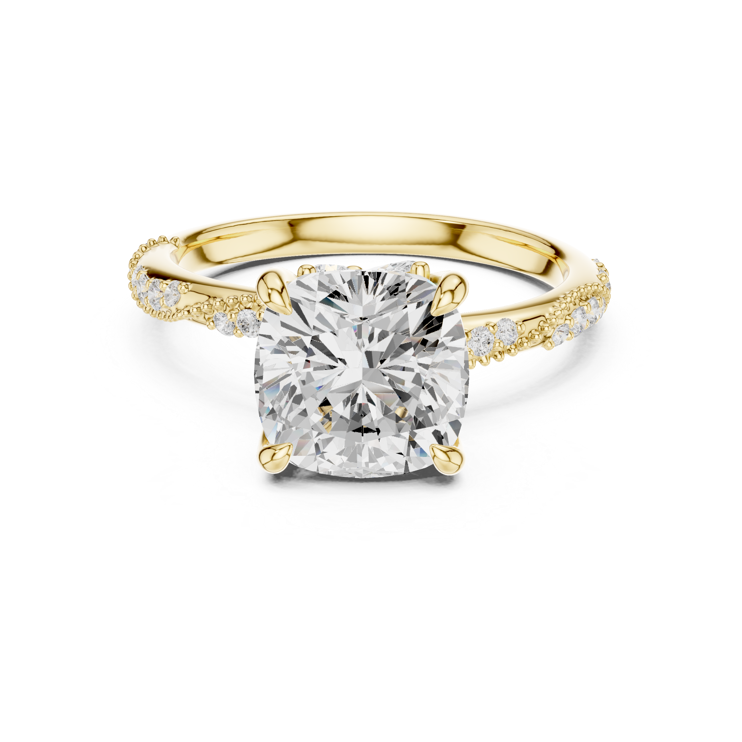 Cushion Cut Solitaire Engagement Ring with Twisted Pavé Band and Hidden Marquise Diamond Accents