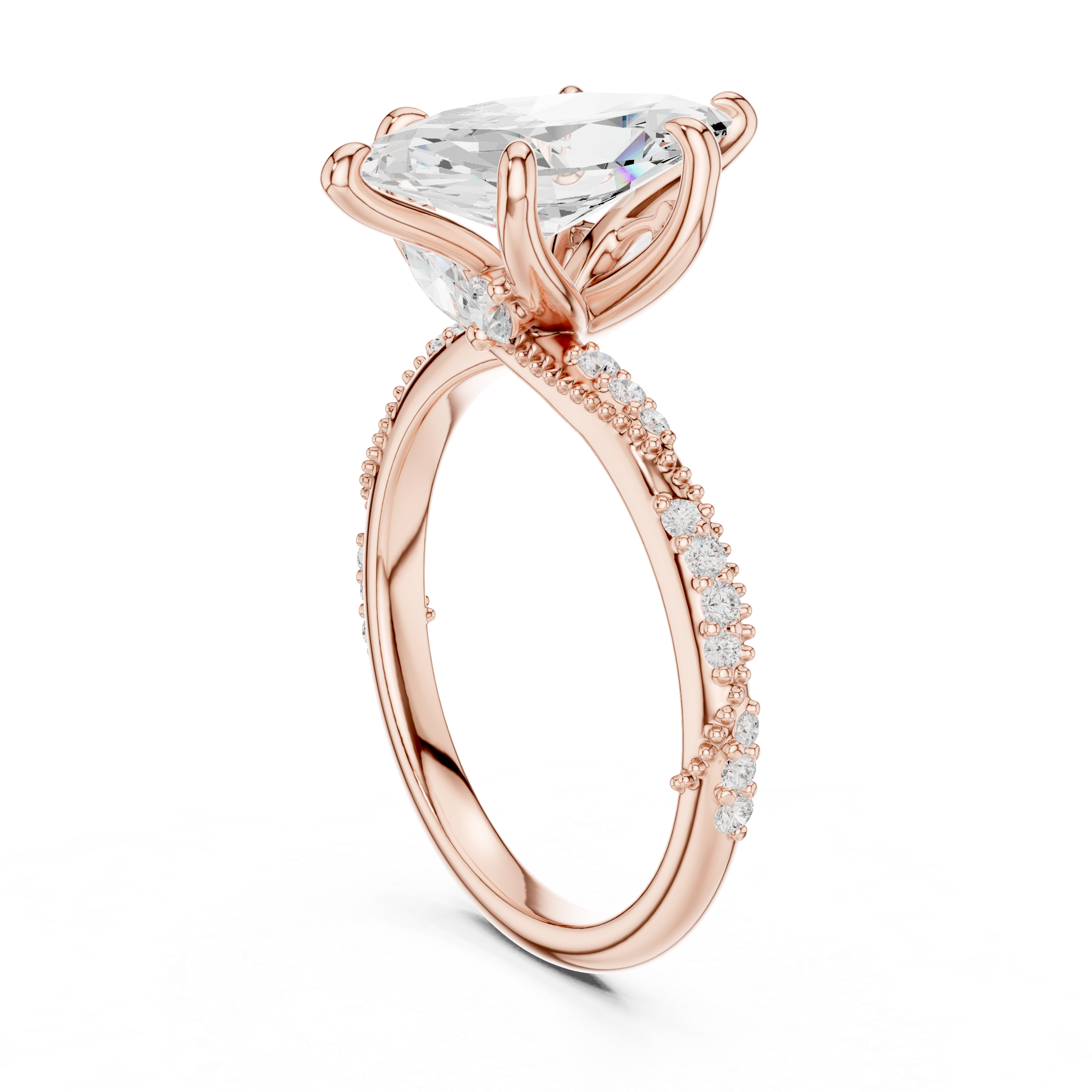 Marquise Solitaire Engagement Ring with Twisted Pavé Band and Hidden Marquise Diamond Gallery