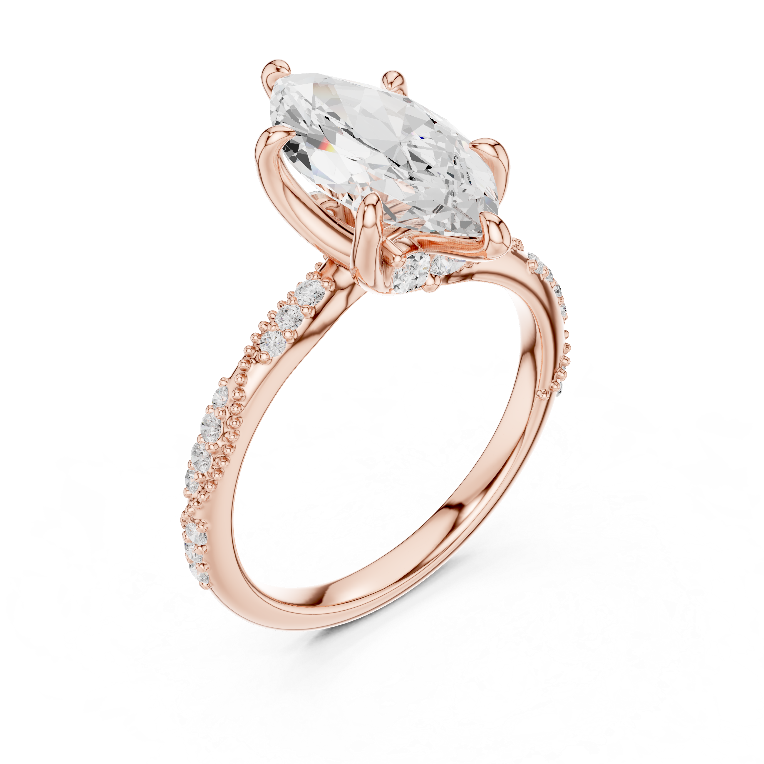 Marquise Solitaire Engagement Ring with Twisted Pavé Band and Hidden Marquise Diamond Gallery