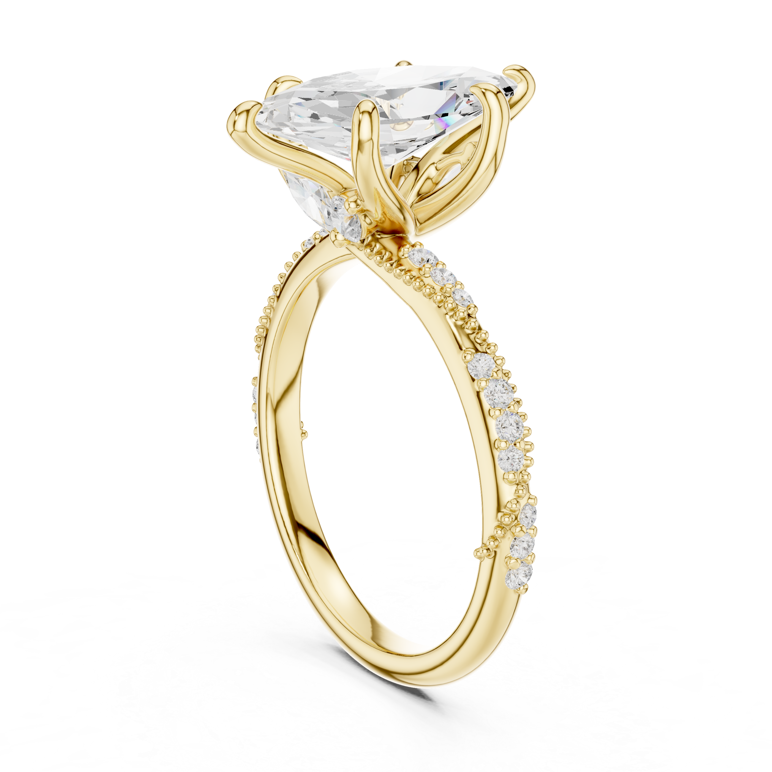 Marquise Solitaire Engagement Ring with Twisted Pavé Band and Hidden Marquise Diamond Gallery