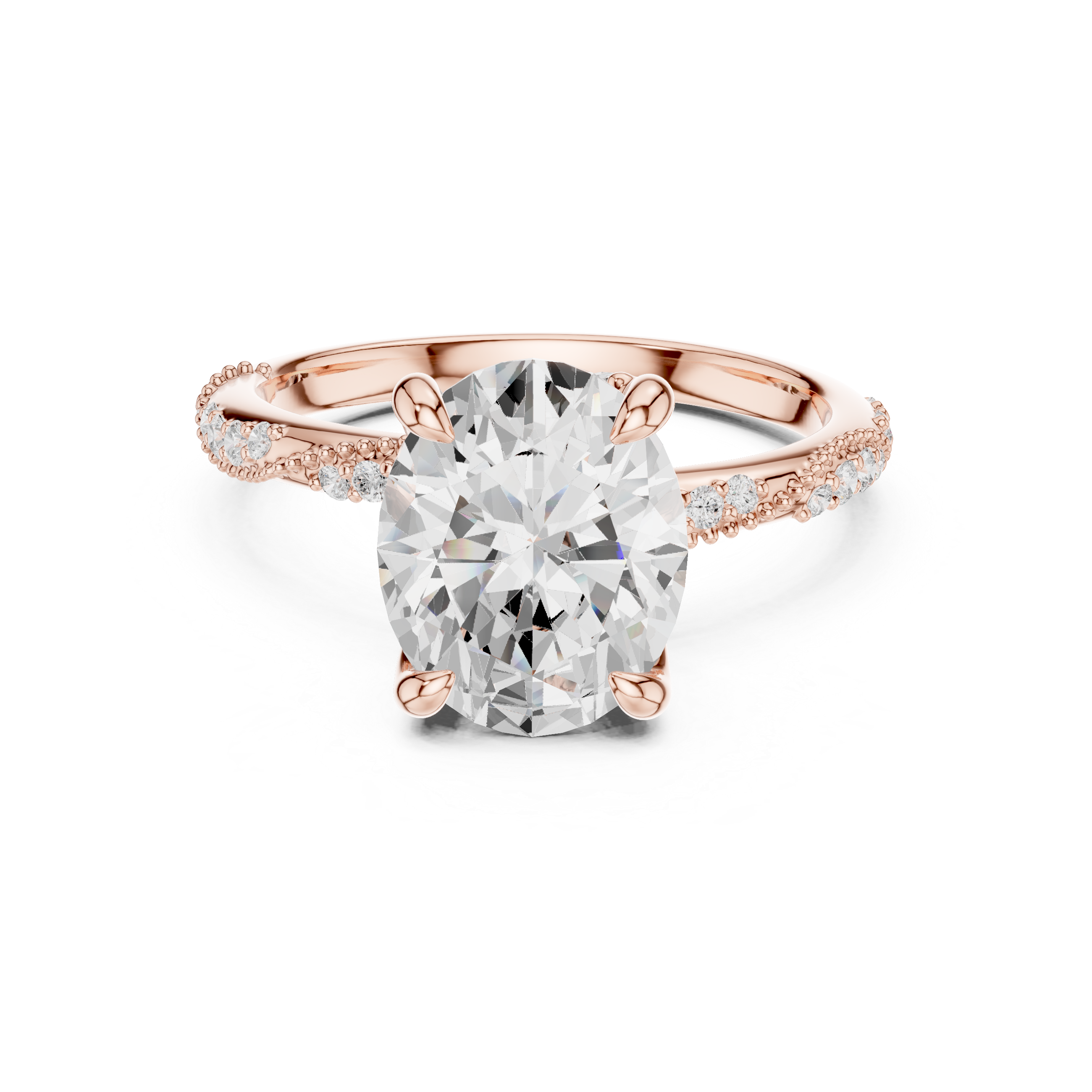 Oval Solitaire Engagement Ring with Twisted Pavé Band and Hidden Marquise Diamond Accents