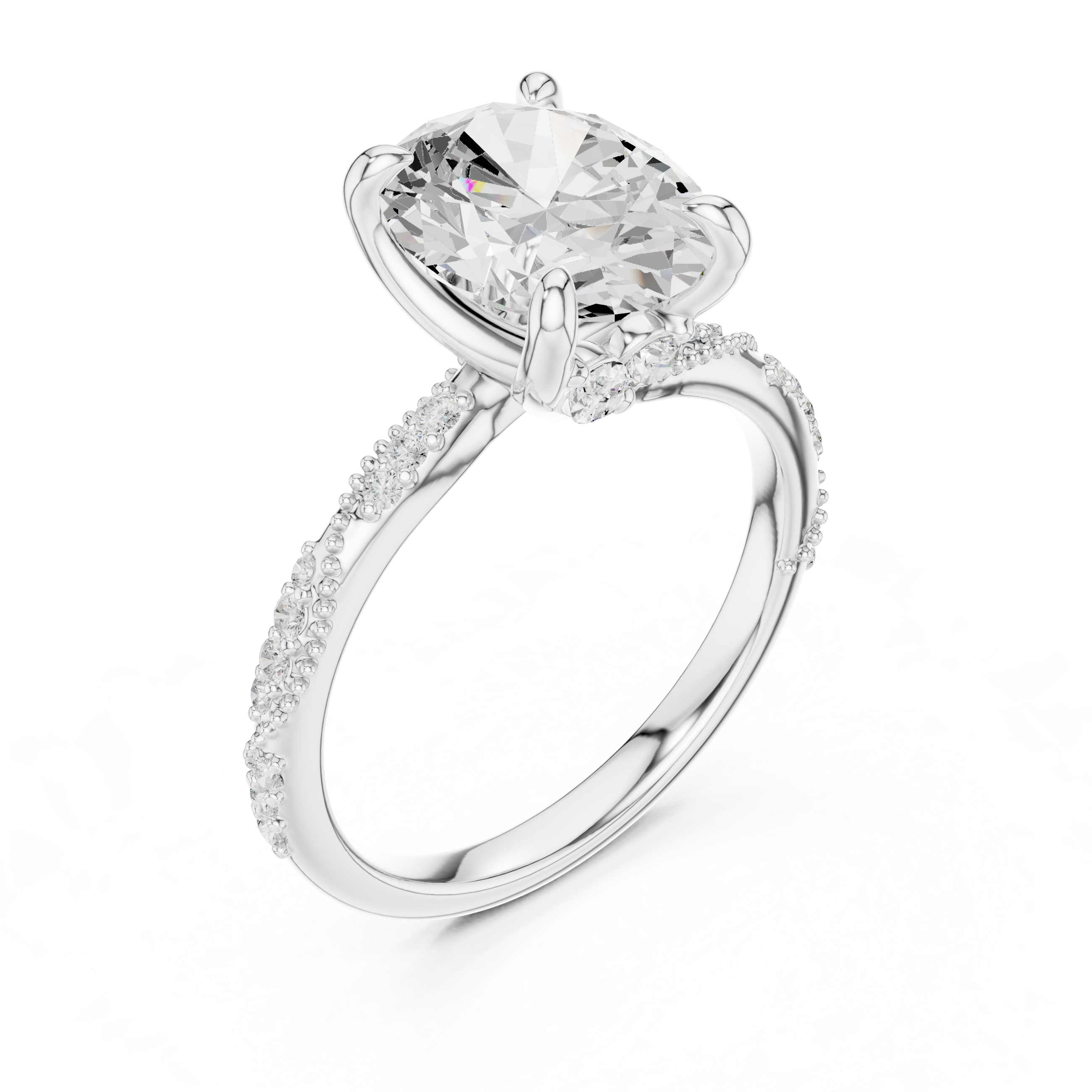 Oval Solitaire Engagement Ring with Twisted Pavé Band and Hidden Marquise Diamond Accents