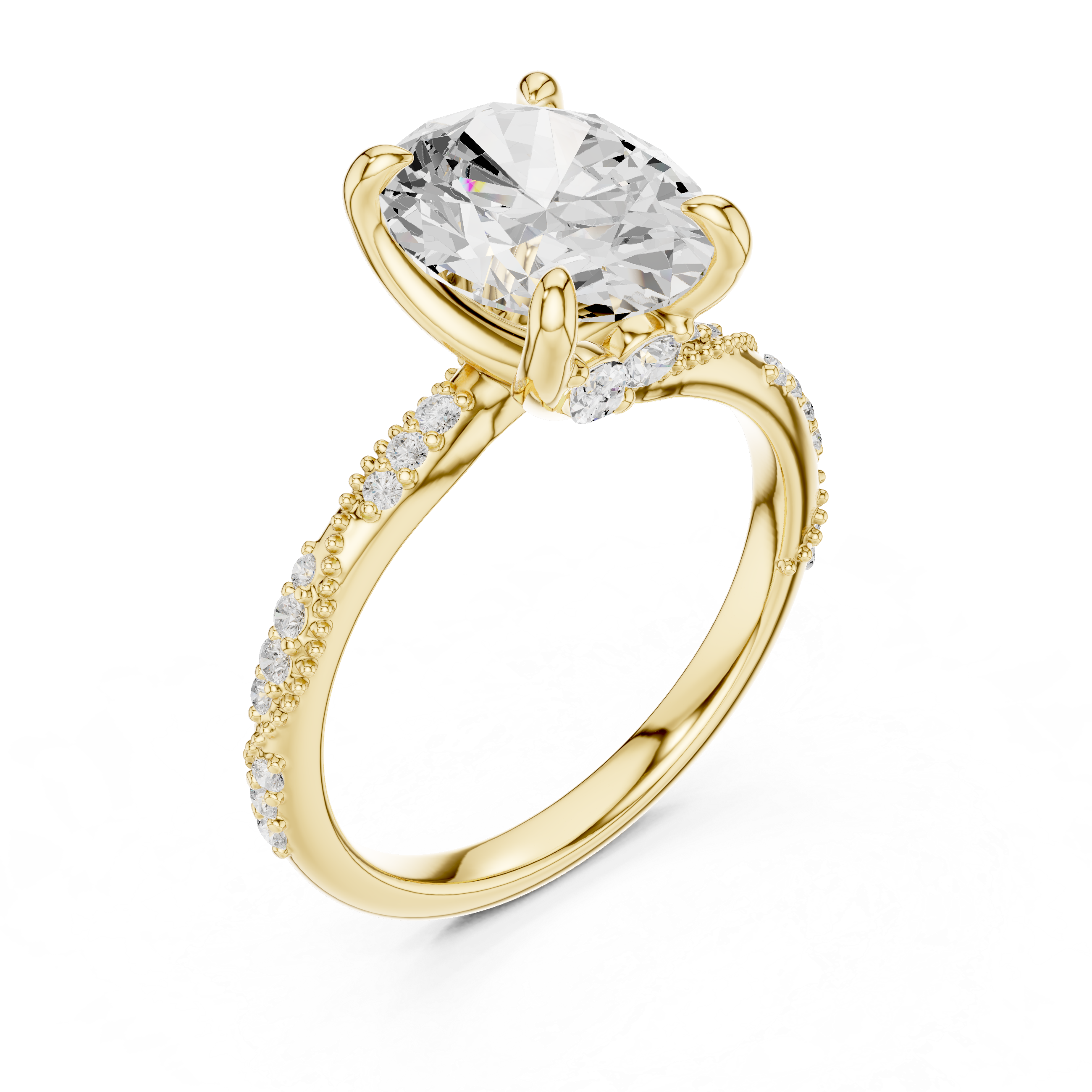 Oval Solitaire Engagement Ring with Twisted Pavé Band and Hidden Marquise Diamond Accents