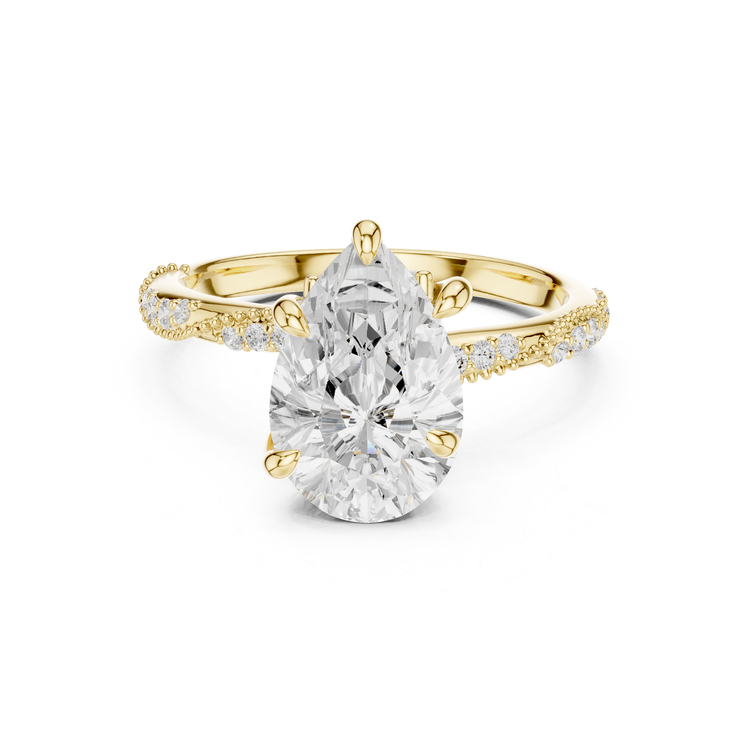 Pear Solitaire Engagement Ring with Twisted Pavé Band and Hidden Marquise Diamond Accents