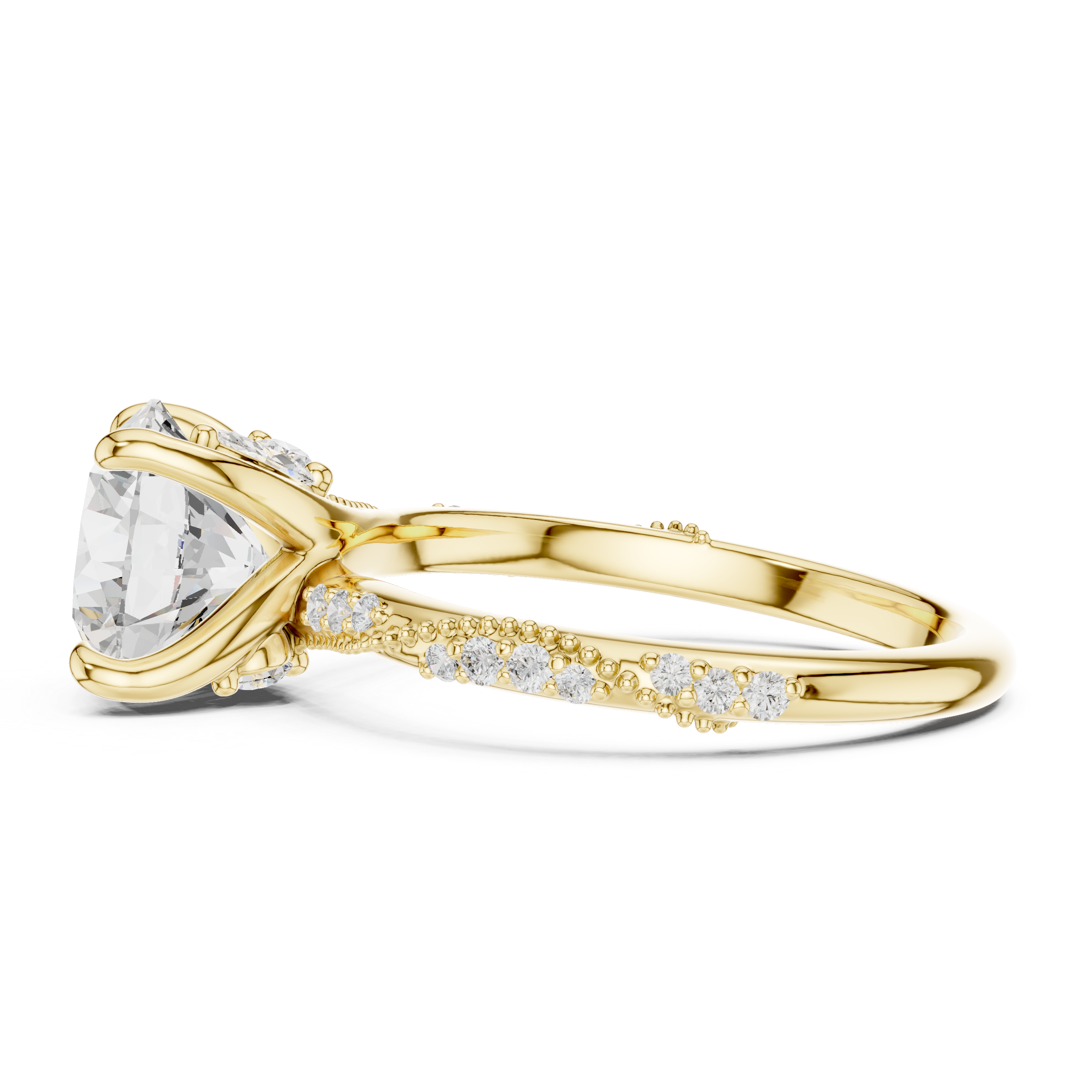Twisted Pavé Solitaire Engagement Ring with Marquise Accent Gallery