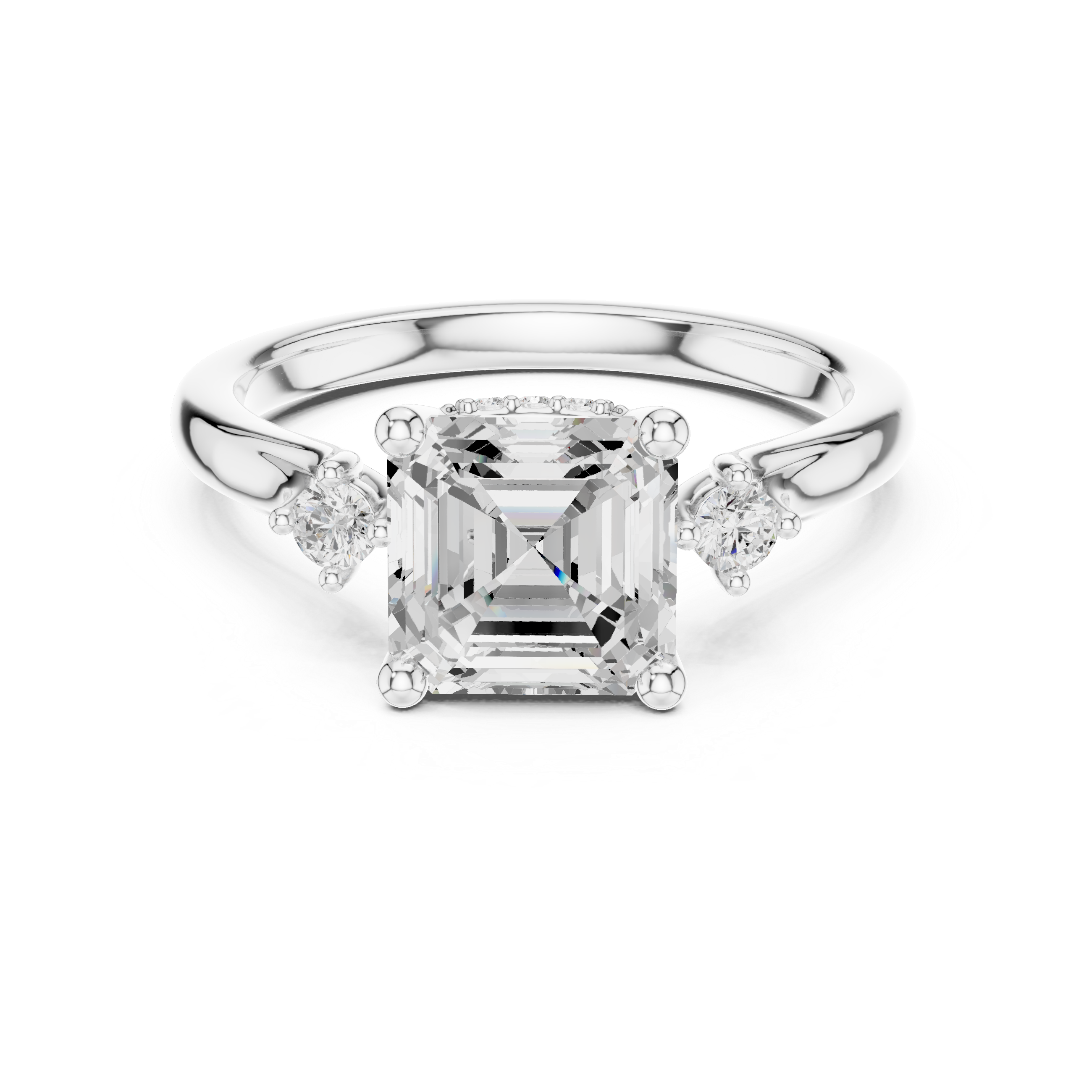 Emerald Cut Three-Stone Engagement Ring with Hidden Diamond Gallery