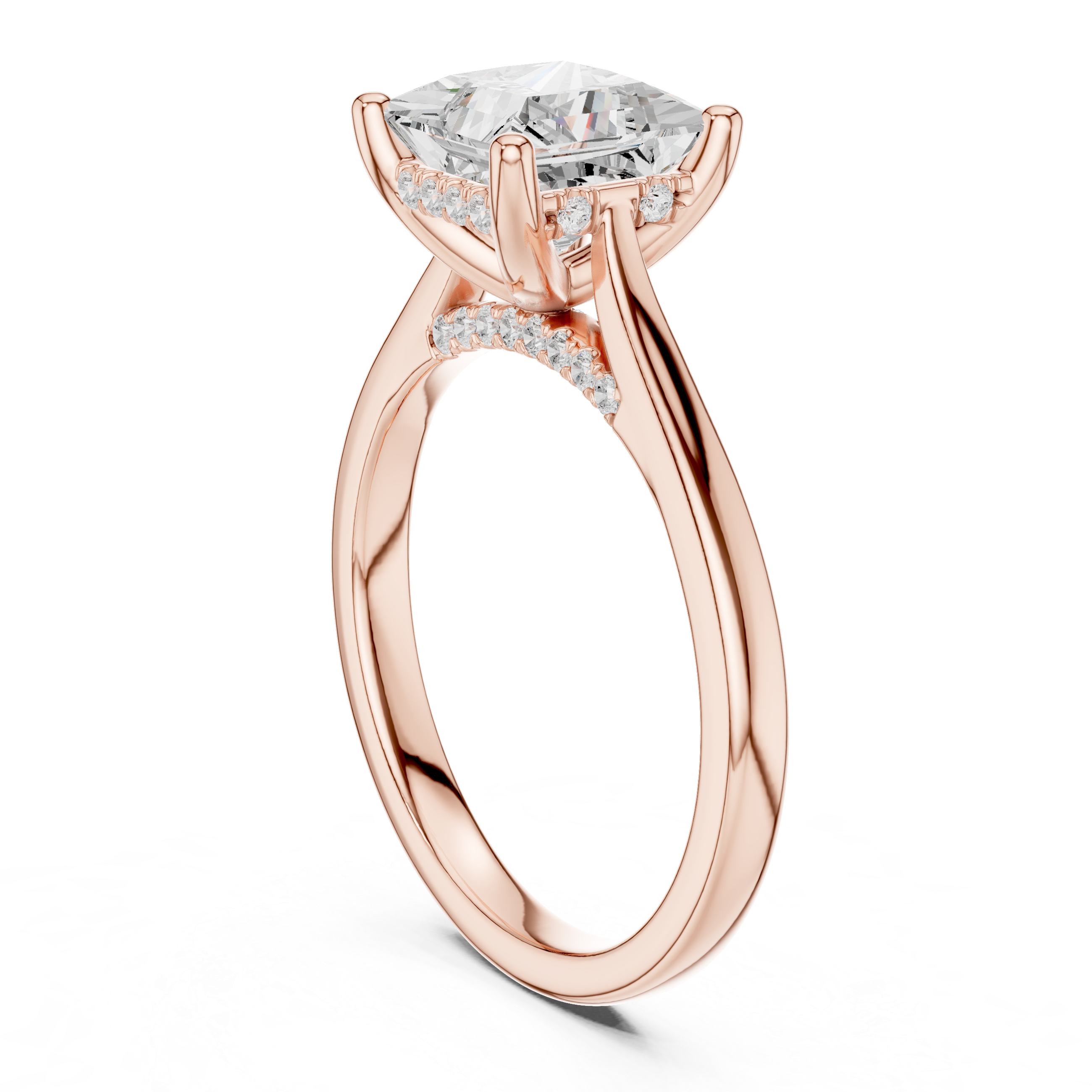 Princess Cut Solitaire Engagement Ring with Hidden Halo Diamond Accent
