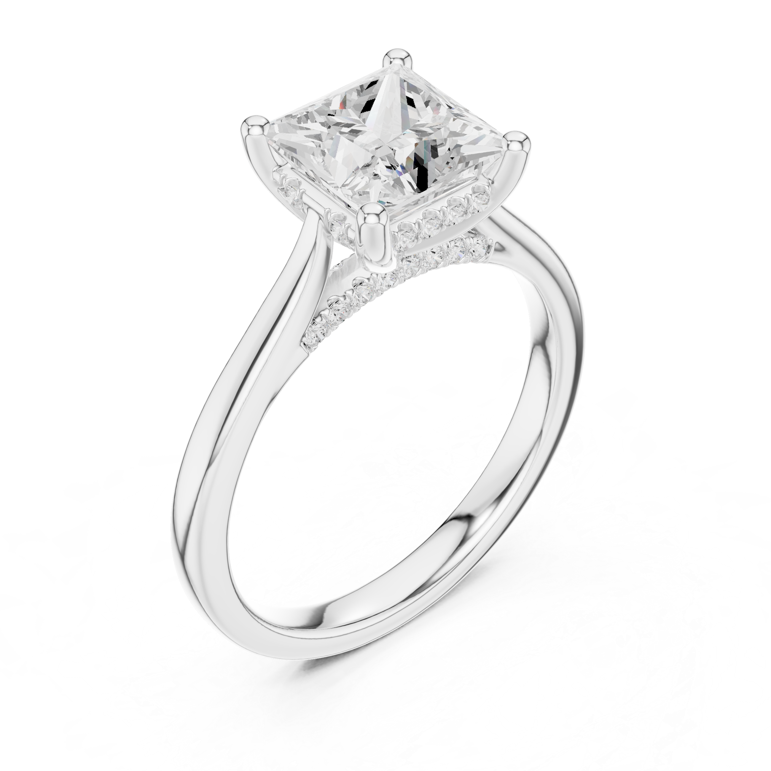Princess Cut Solitaire Engagement Ring with Hidden Halo Diamond Accent