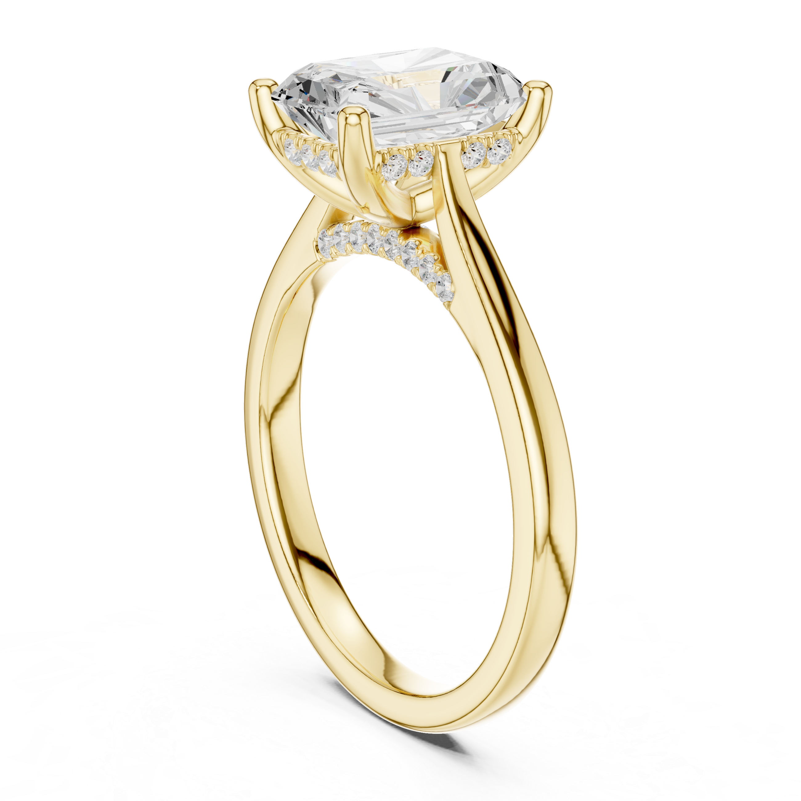 Radiant Cut Solitaire Engagement Ring with Hidden Diamond Halo