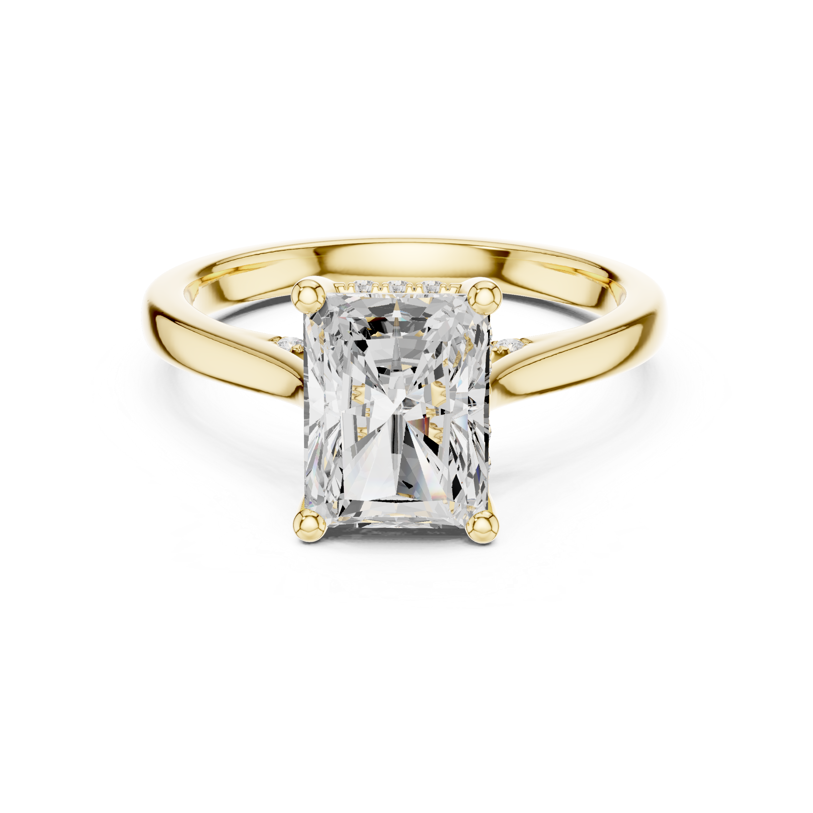 Radiant Cut Solitaire Engagement Ring with Hidden Diamond Halo