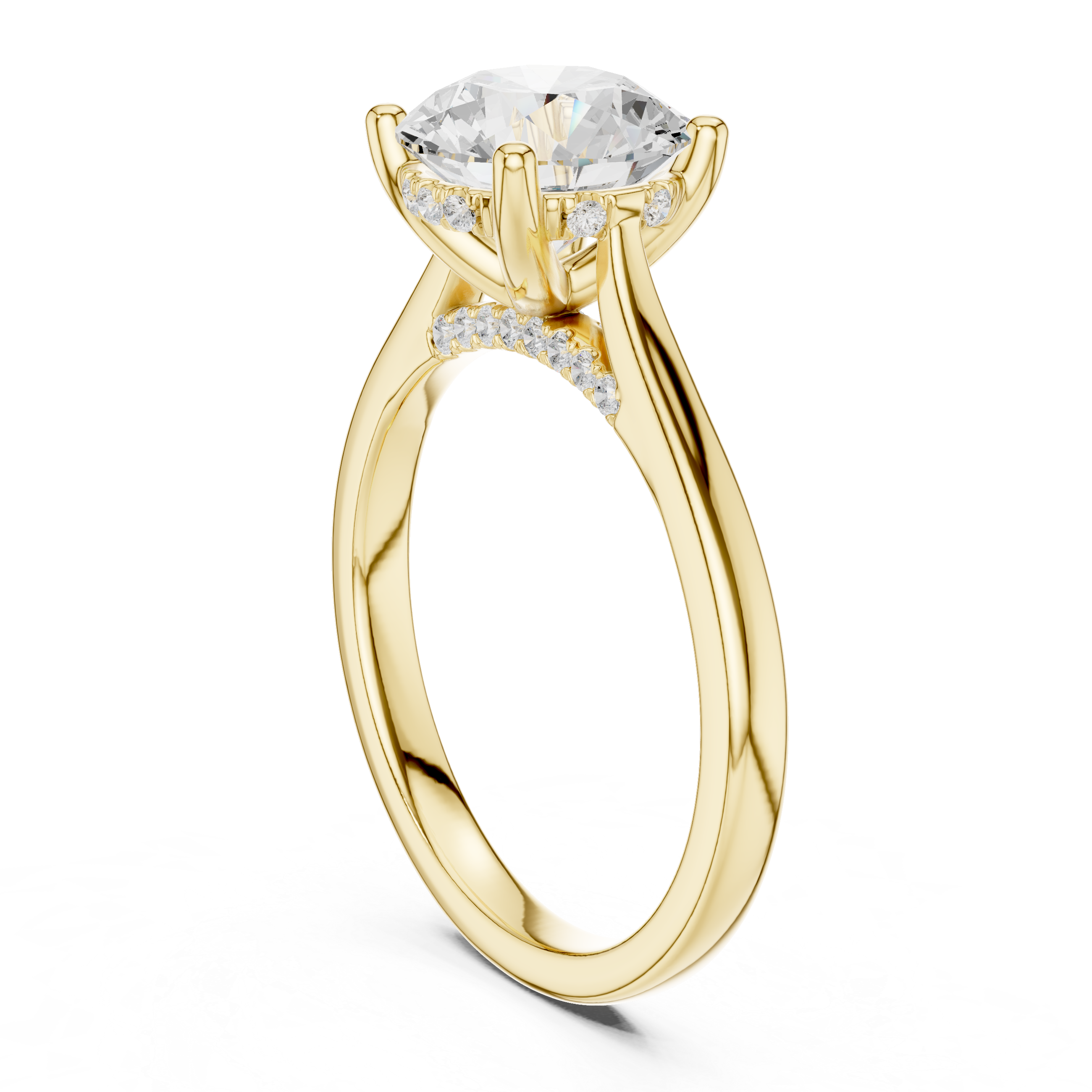 Round Cut Solitaire Engagement Ring with Hidden Diamond Halo