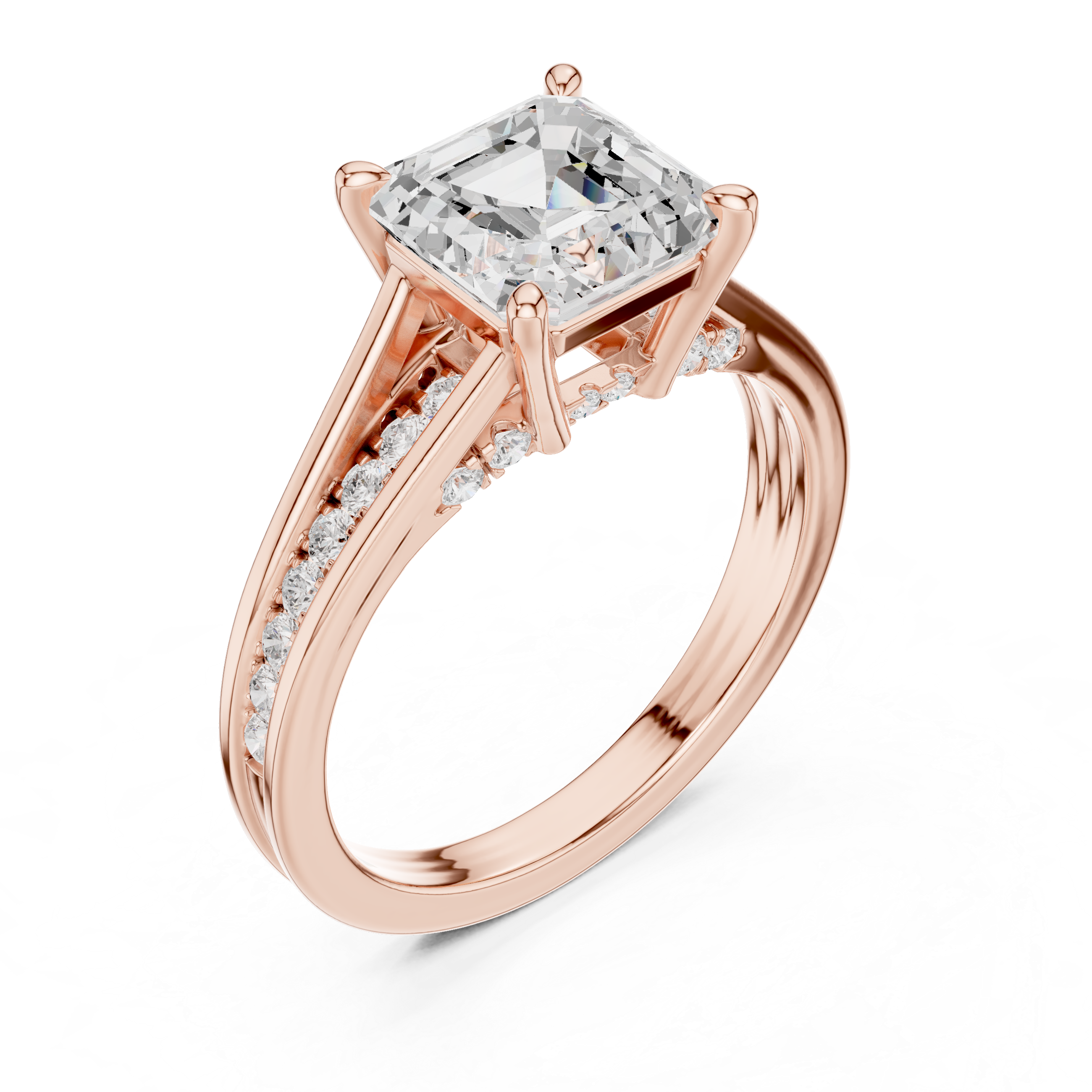 Emerald Cut Split Shank Engagement Ring with Hidden Diamond Gallery