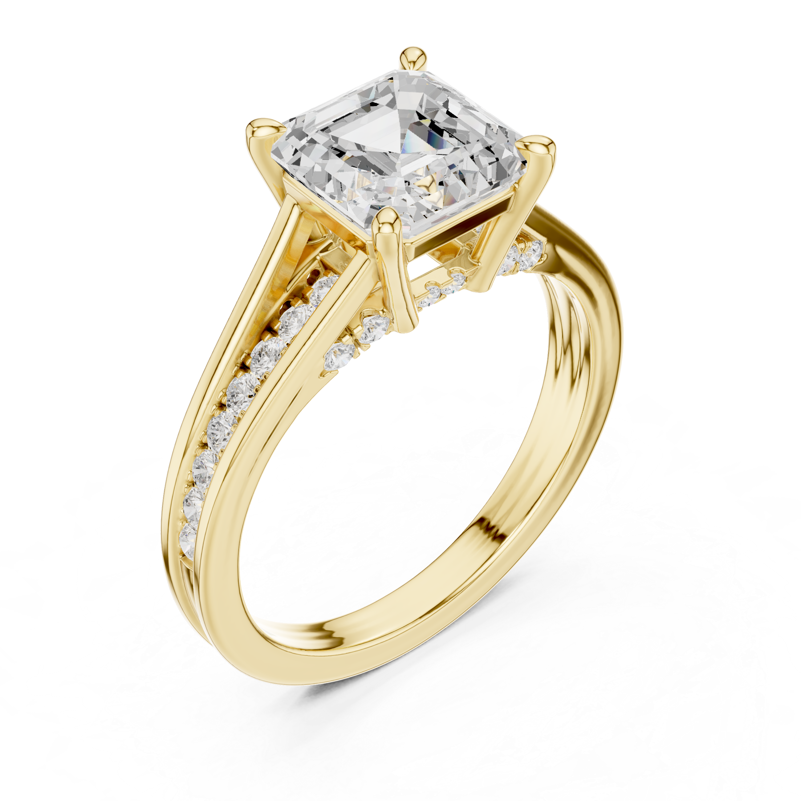 Emerald Cut Split Shank Engagement Ring with Hidden Diamond Gallery