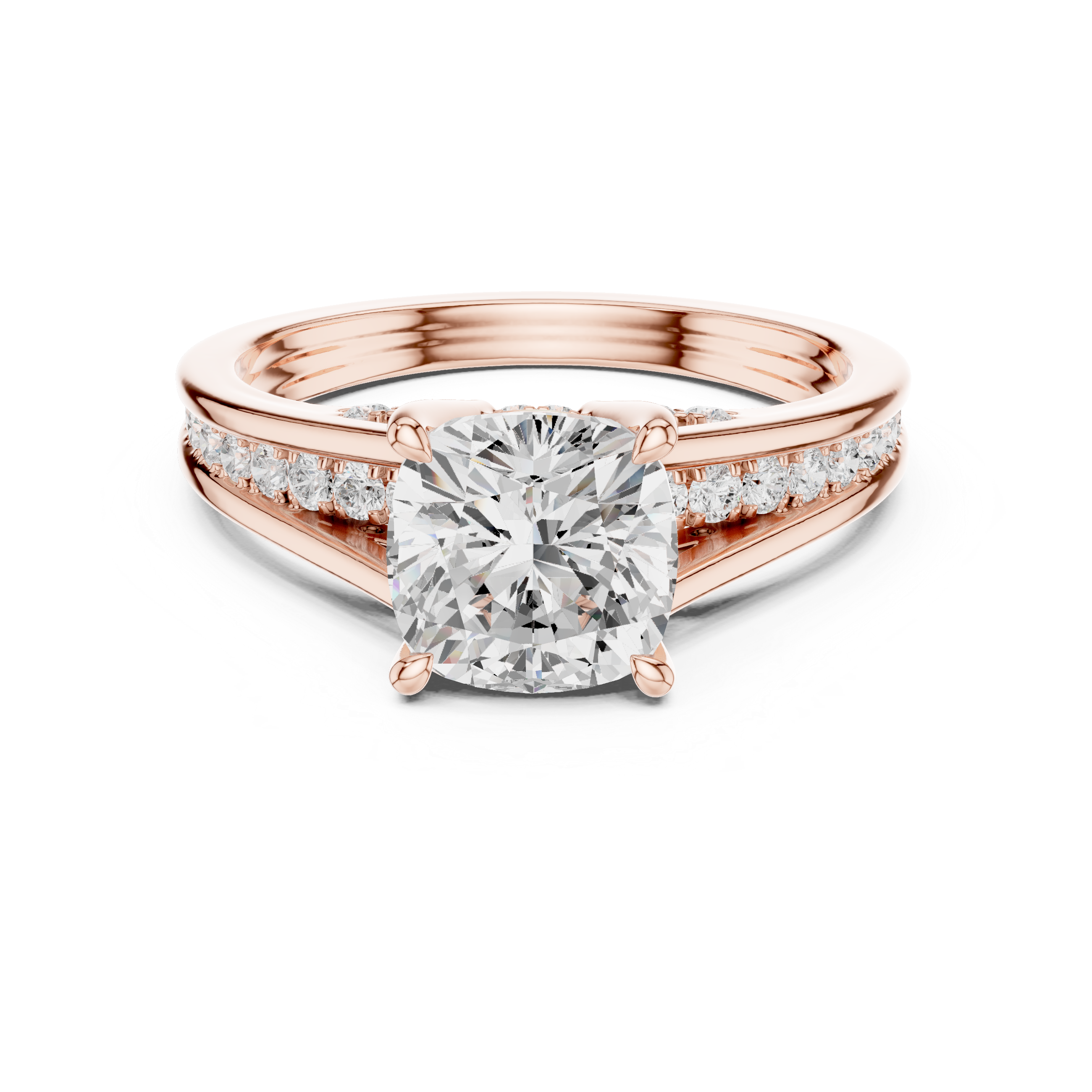 Cushion Cut Split Shank Engagement Ring with Hidden Diamond Gallery
