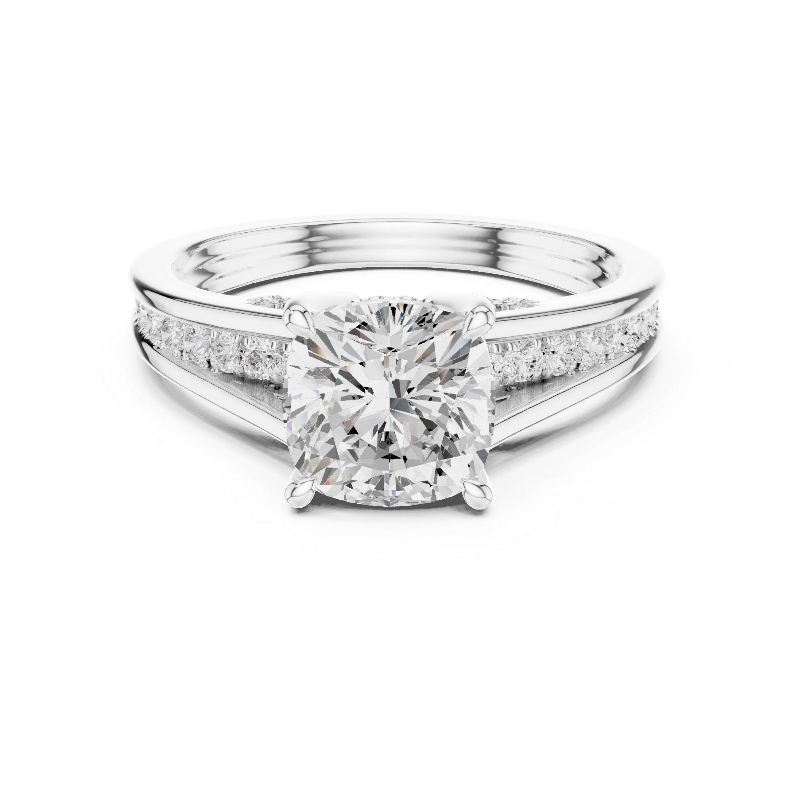 Cushion Cut Split Shank Engagement Ring with Hidden Diamond Gallery