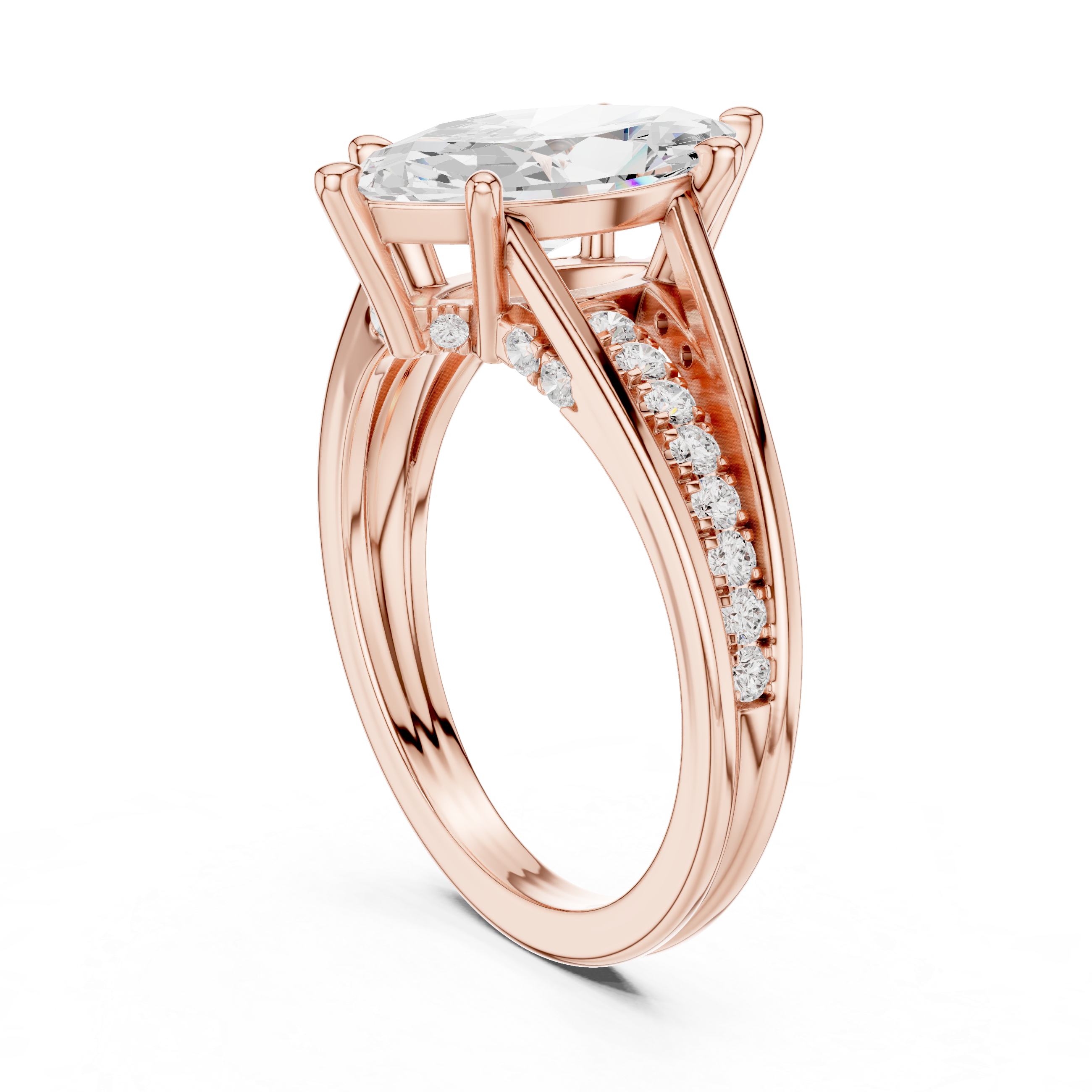 Marquise Cut Split Shank Engagement Ring with Hidden Diamond Accents
