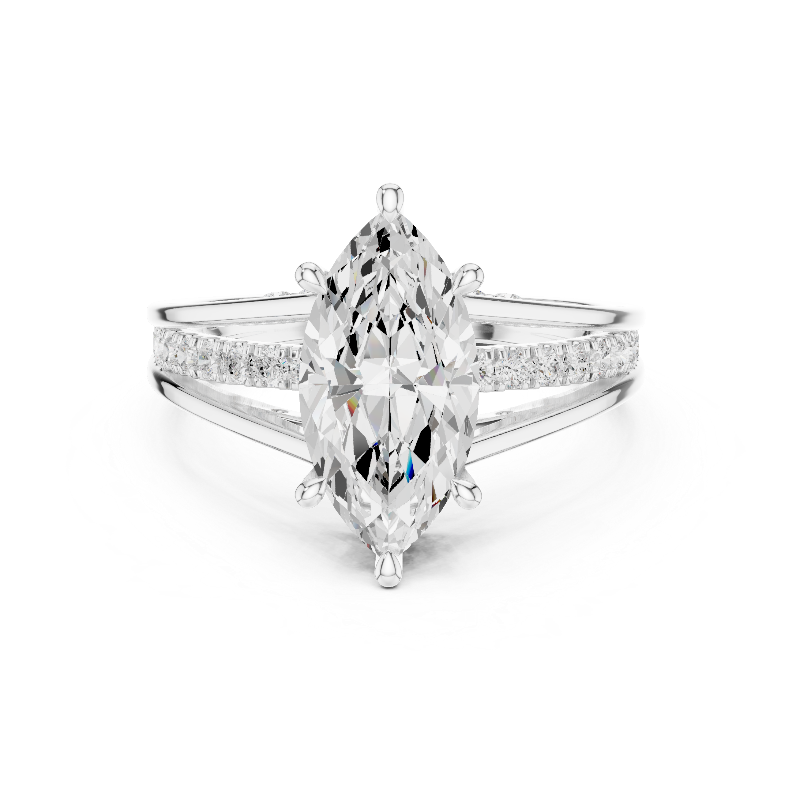 Marquise Cut Split Shank Engagement Ring with Hidden Diamond Accents
