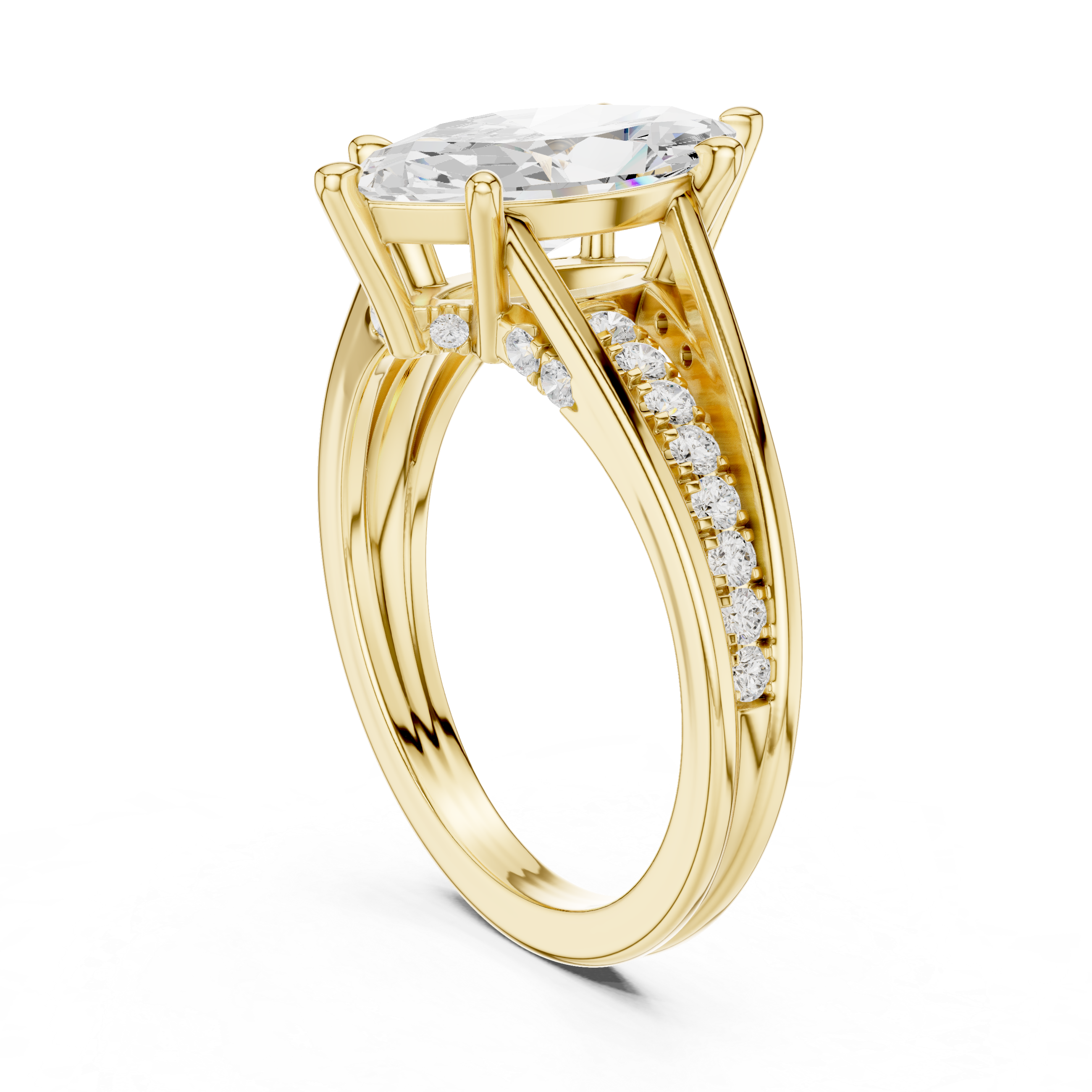 Marquise Cut Split Shank Engagement Ring with Hidden Diamond Accents