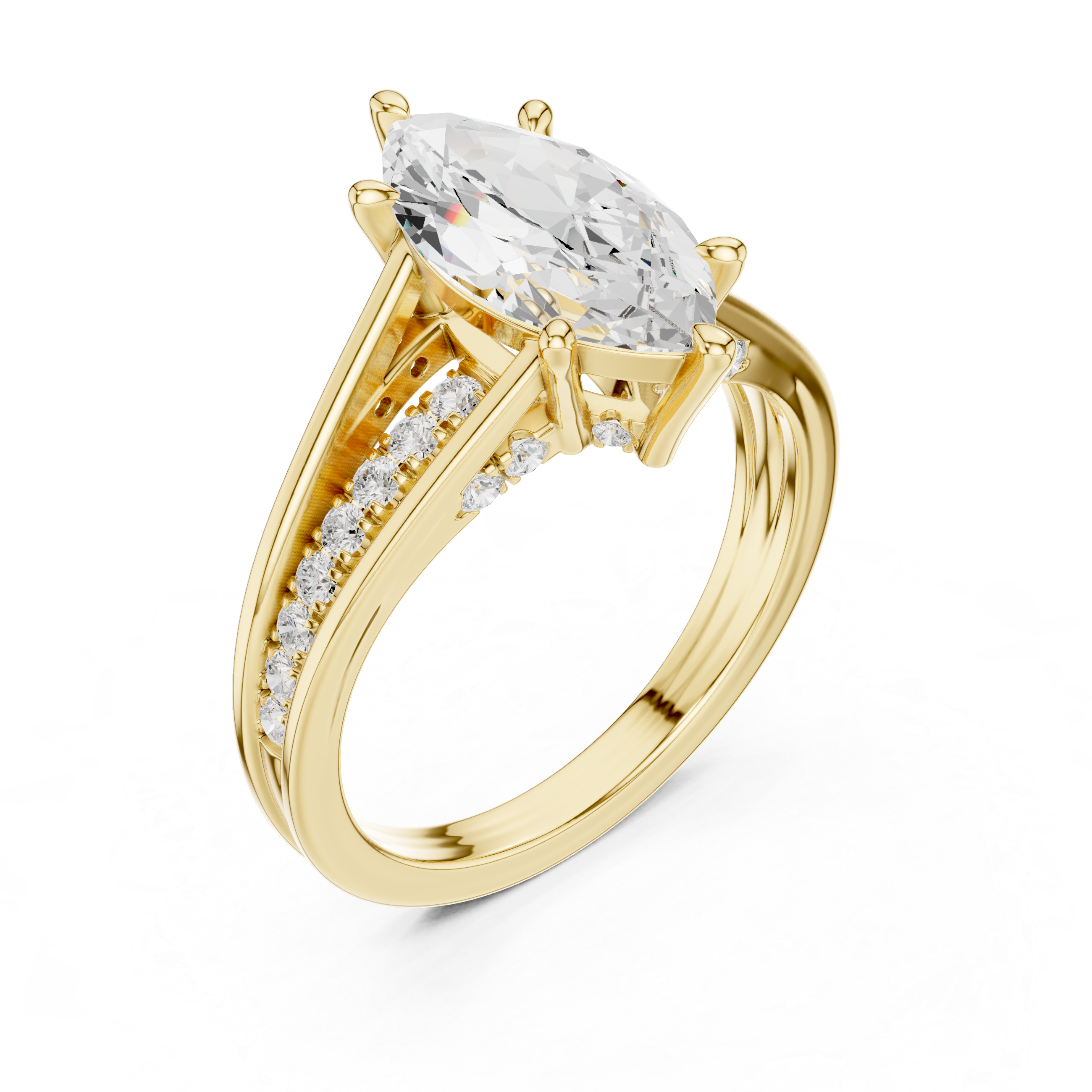 Marquise Cut Split Shank Engagement Ring with Hidden Diamond Accents