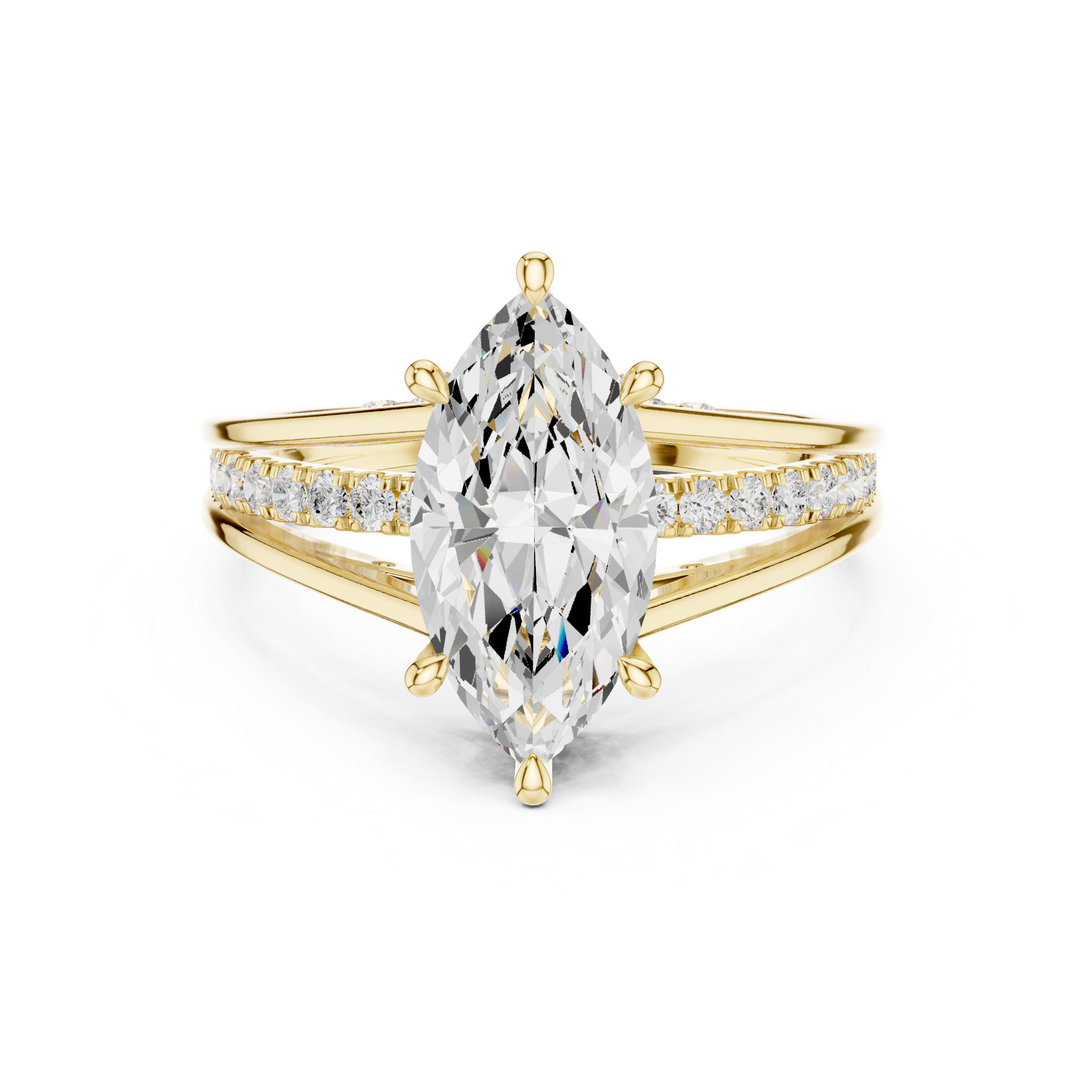 Marquise Cut Split Shank Engagement Ring with Hidden Diamond Accents