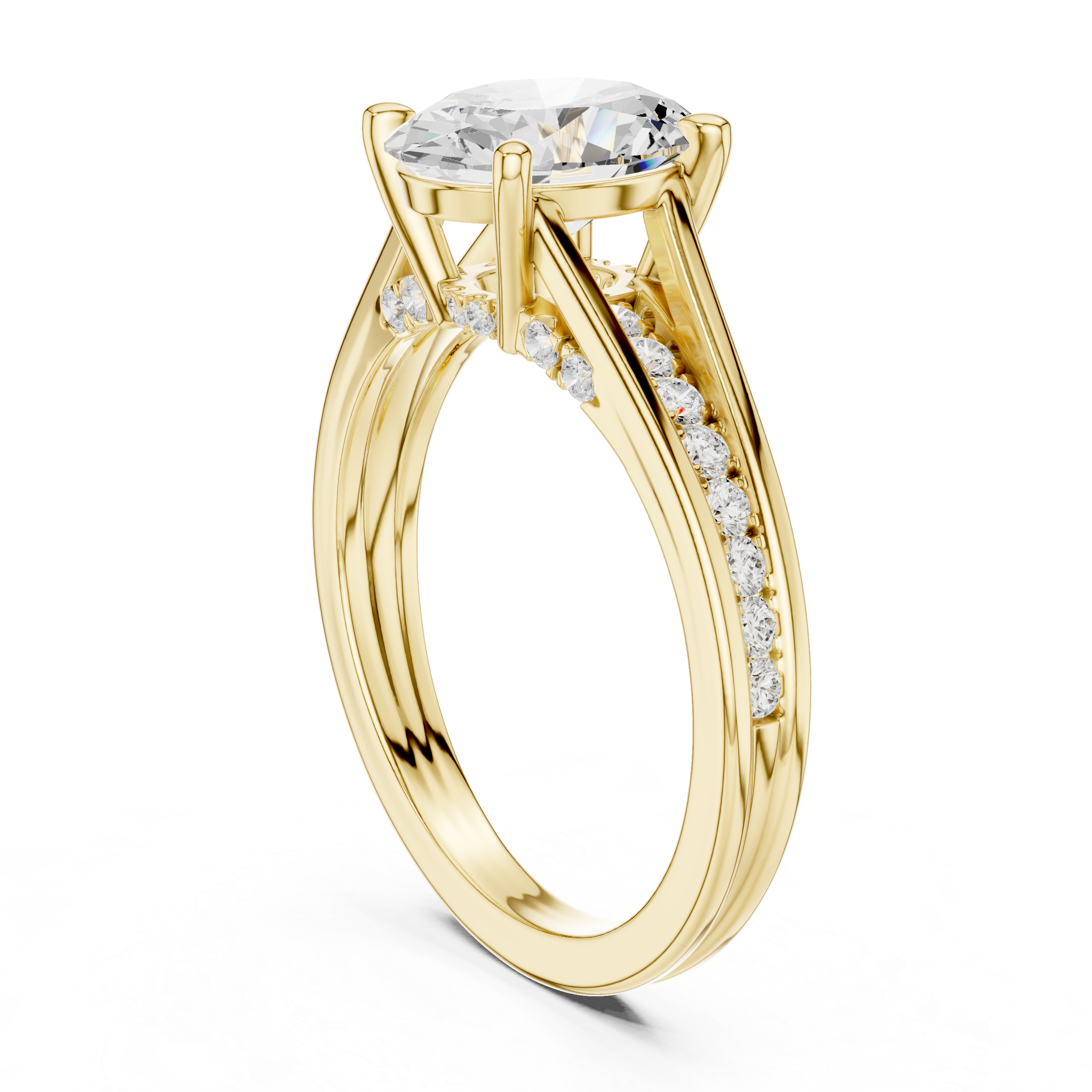 Oval Cut Split Shank Engagement Ring with Hidden Diamond Accents