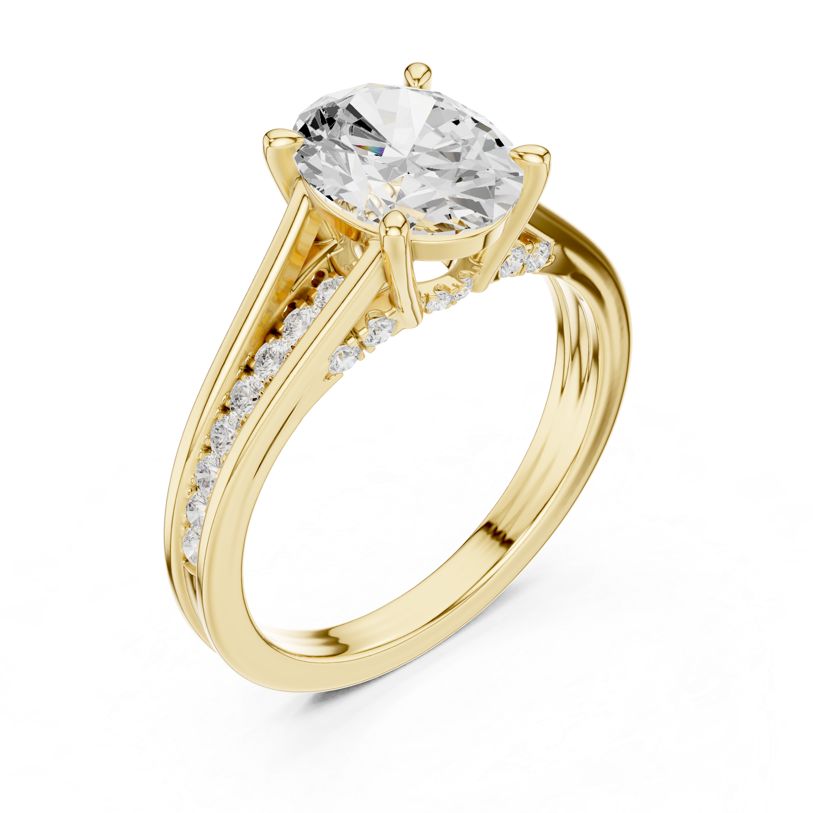 Oval Cut Split Shank Engagement Ring with Hidden Diamond Accents