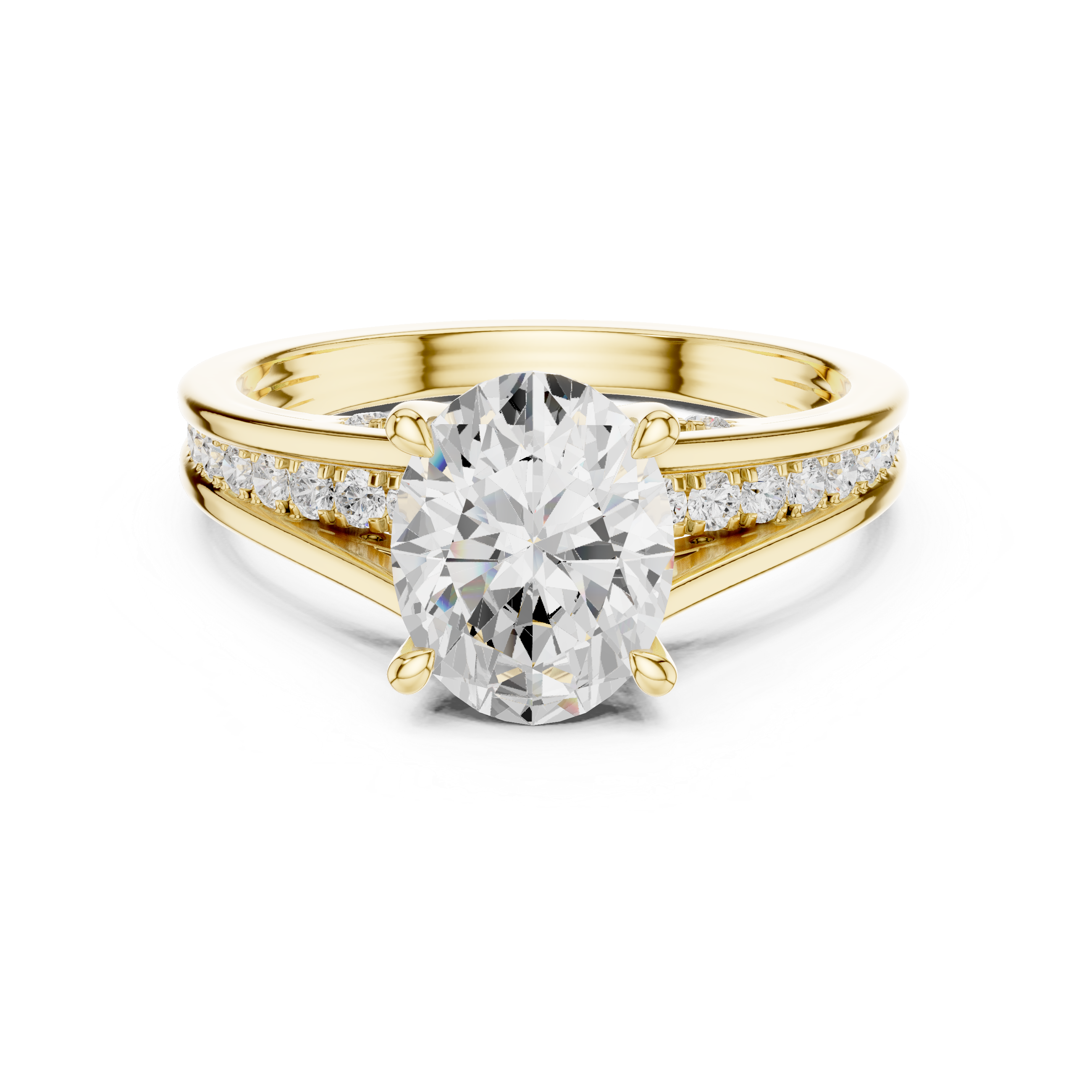 Oval Cut Split Shank Engagement Ring with Hidden Diamond Accents