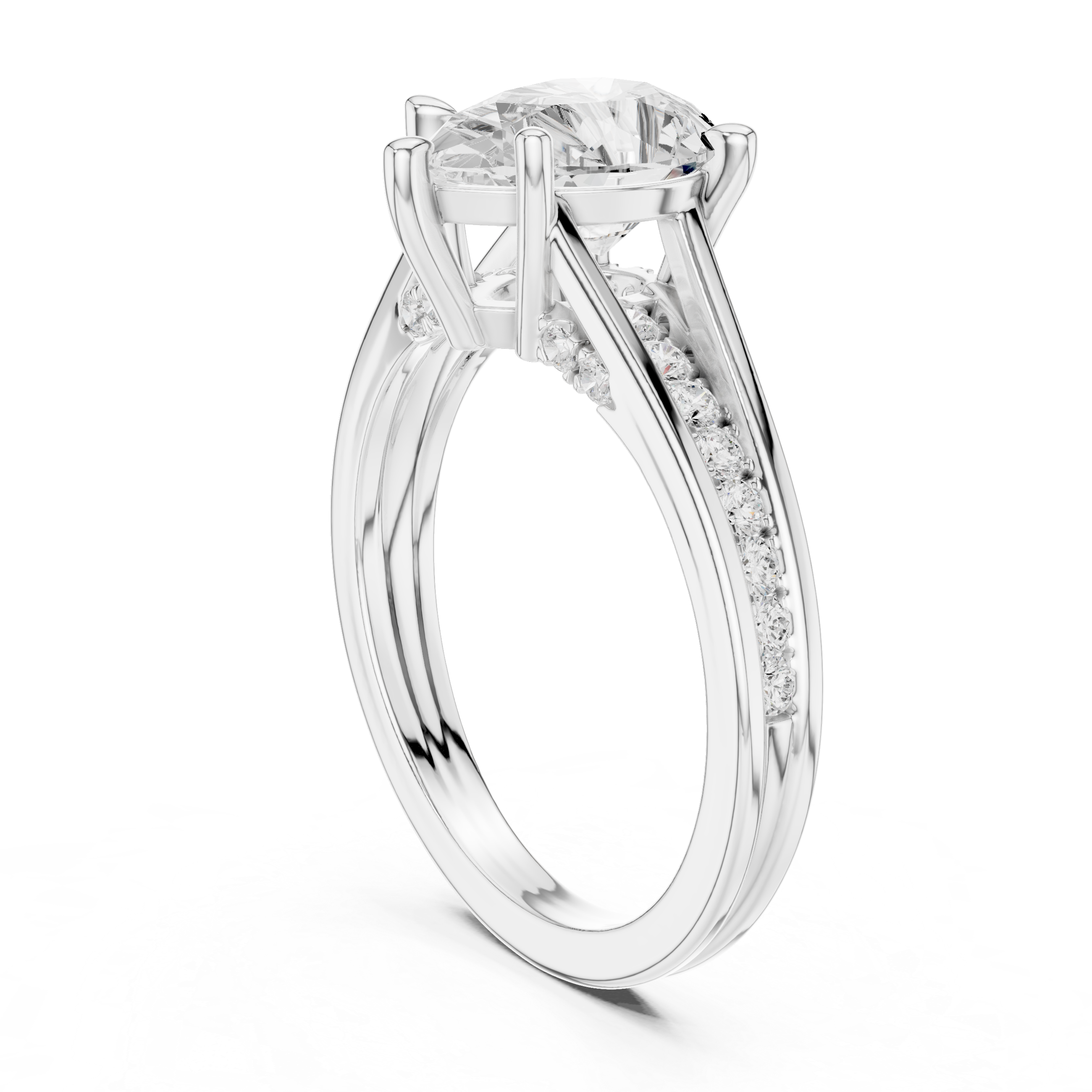 Pear Cut Split Shank Engagement Ring with Hidden Diamond Accents