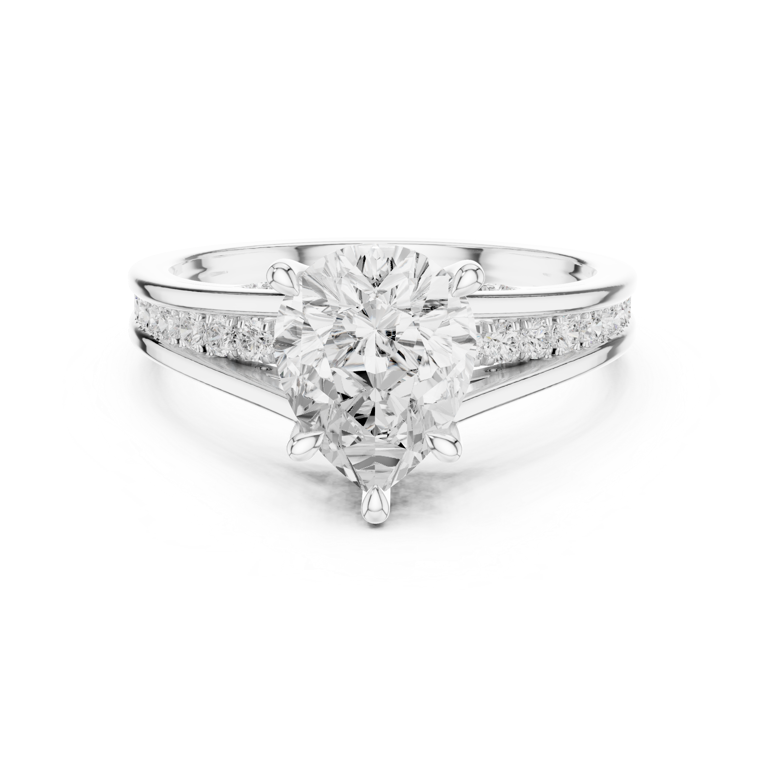 Pear Cut Split Shank Engagement Ring with Hidden Diamond Accents